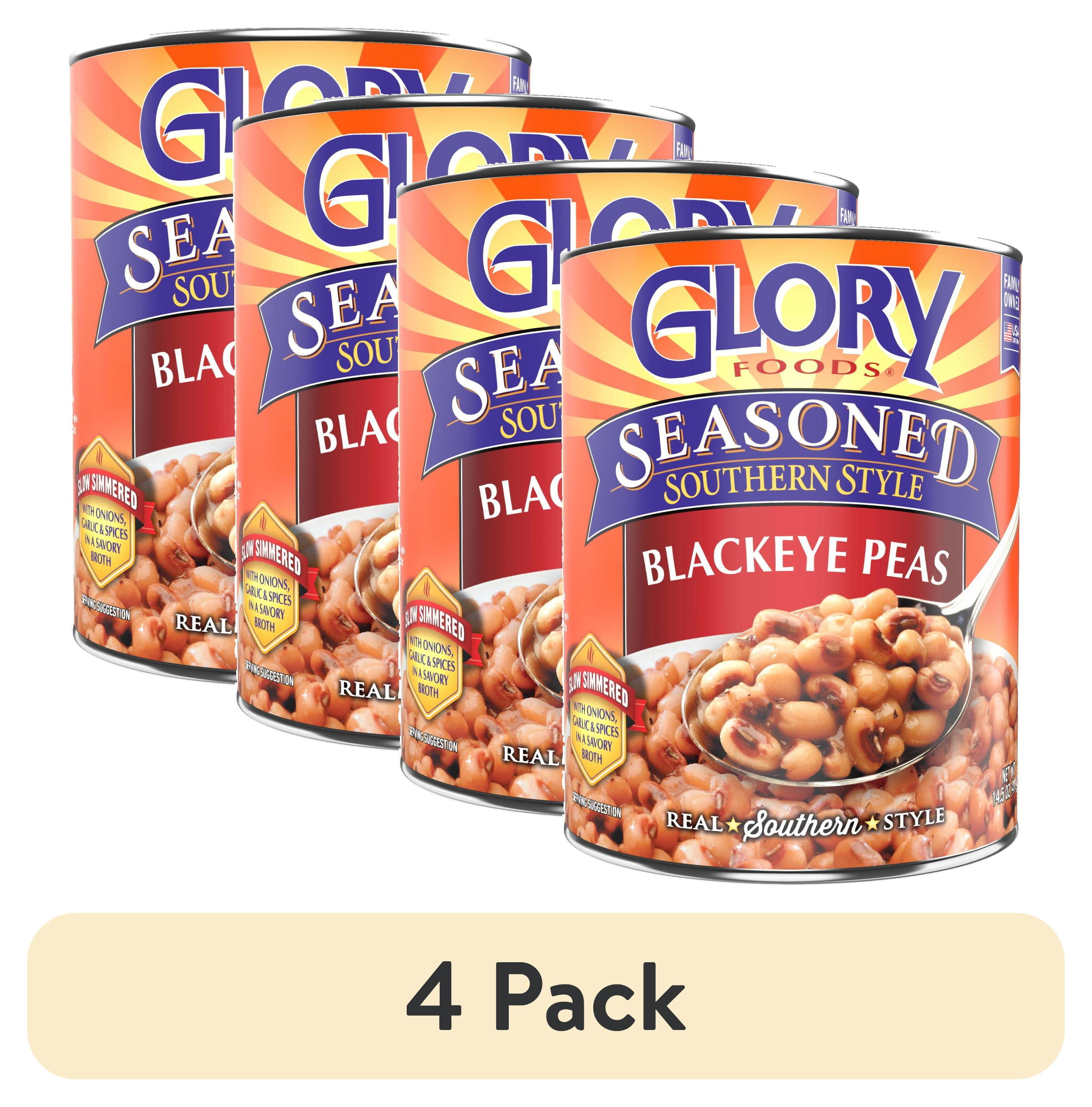 (4 pack) Glory Foods Seasoned Southern Style Blackeye Peas, Canned Peas, 15.5 oz