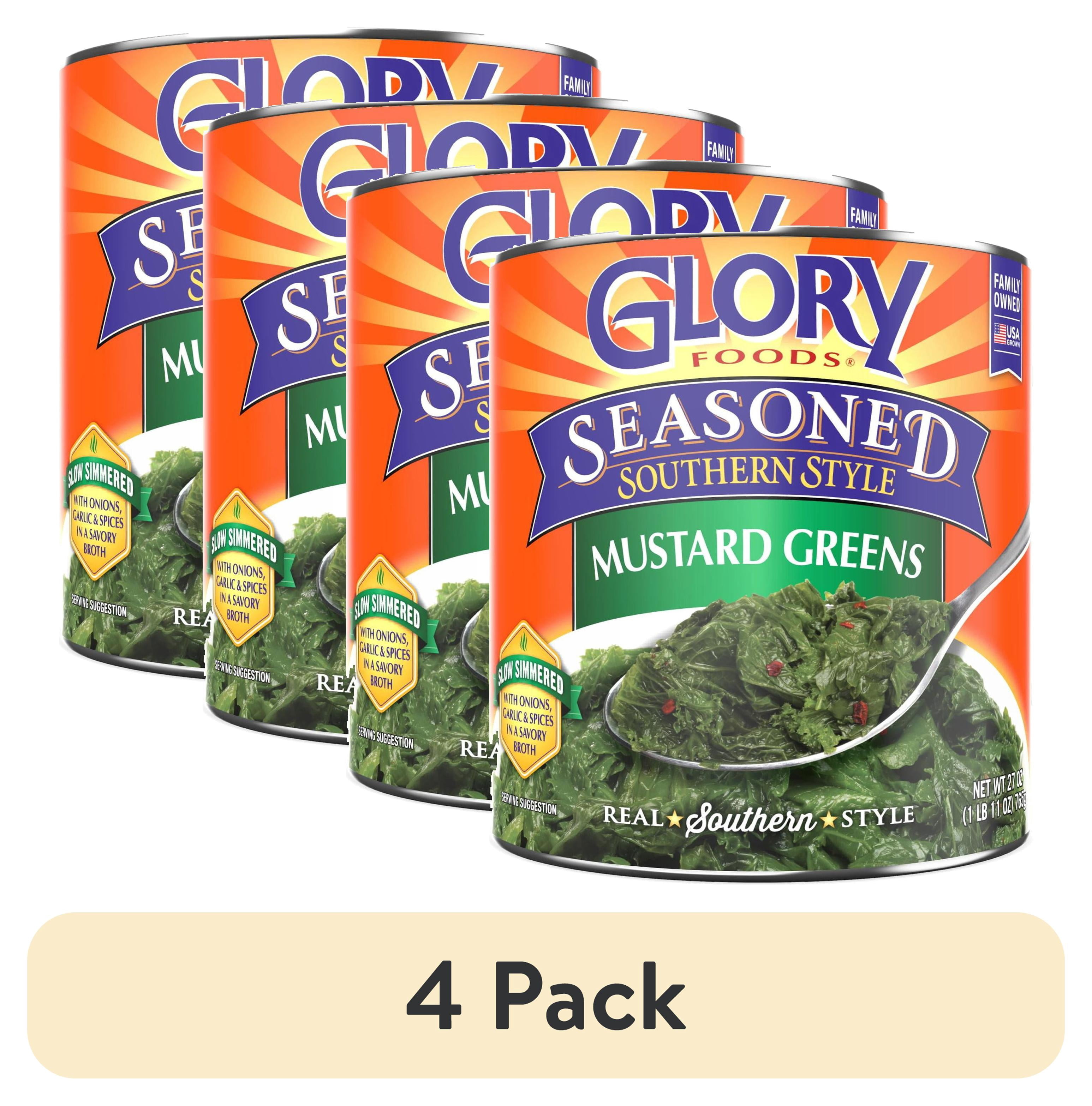 (4 pack) Glory Foods Seasoned Southern Style Mustard Greens, 27 oz., Can