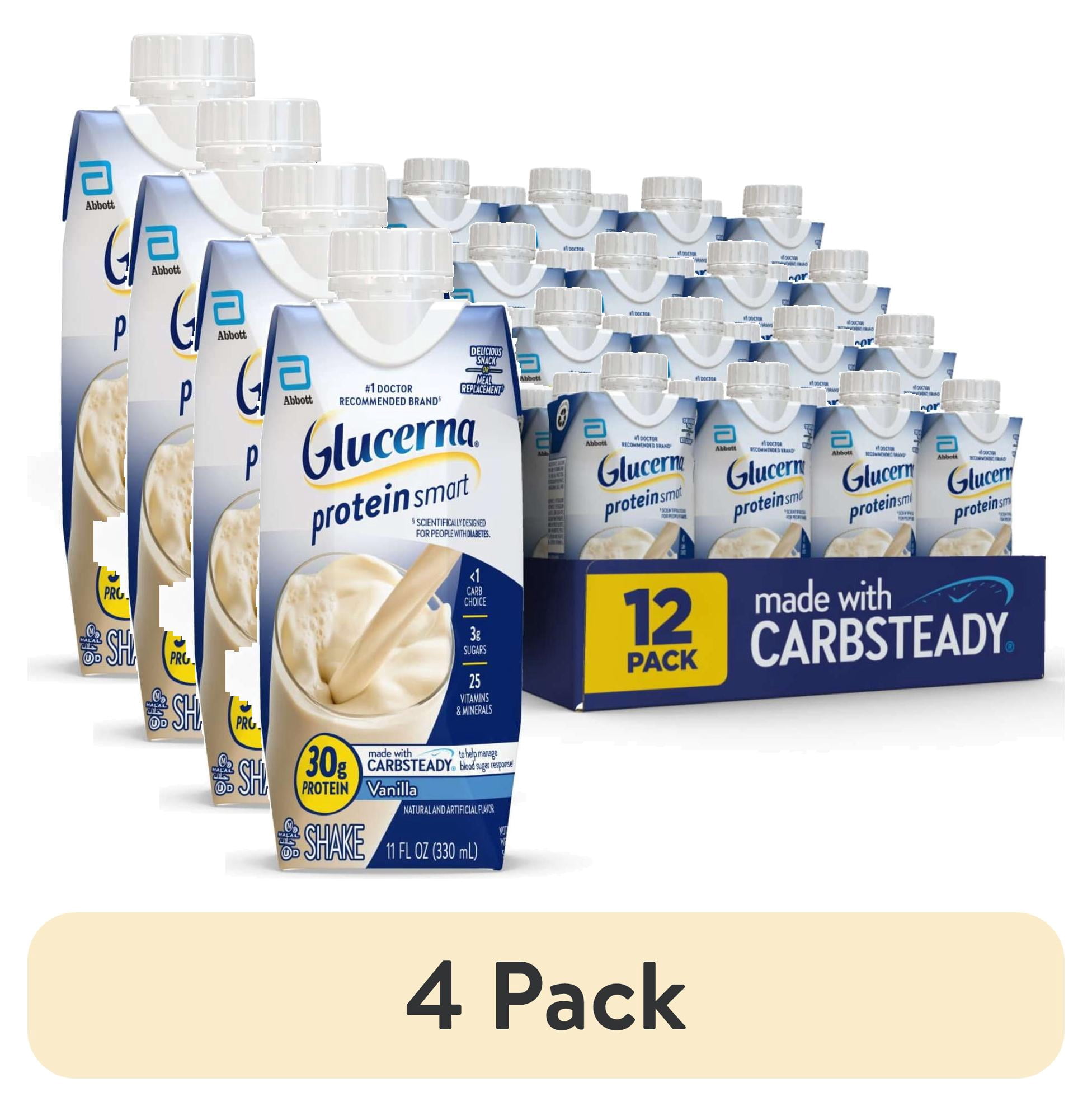 (4 pack) Glucerna Protein Smart Diabetic Shake, Vanilla, 11 fl oz carton, 12 Count