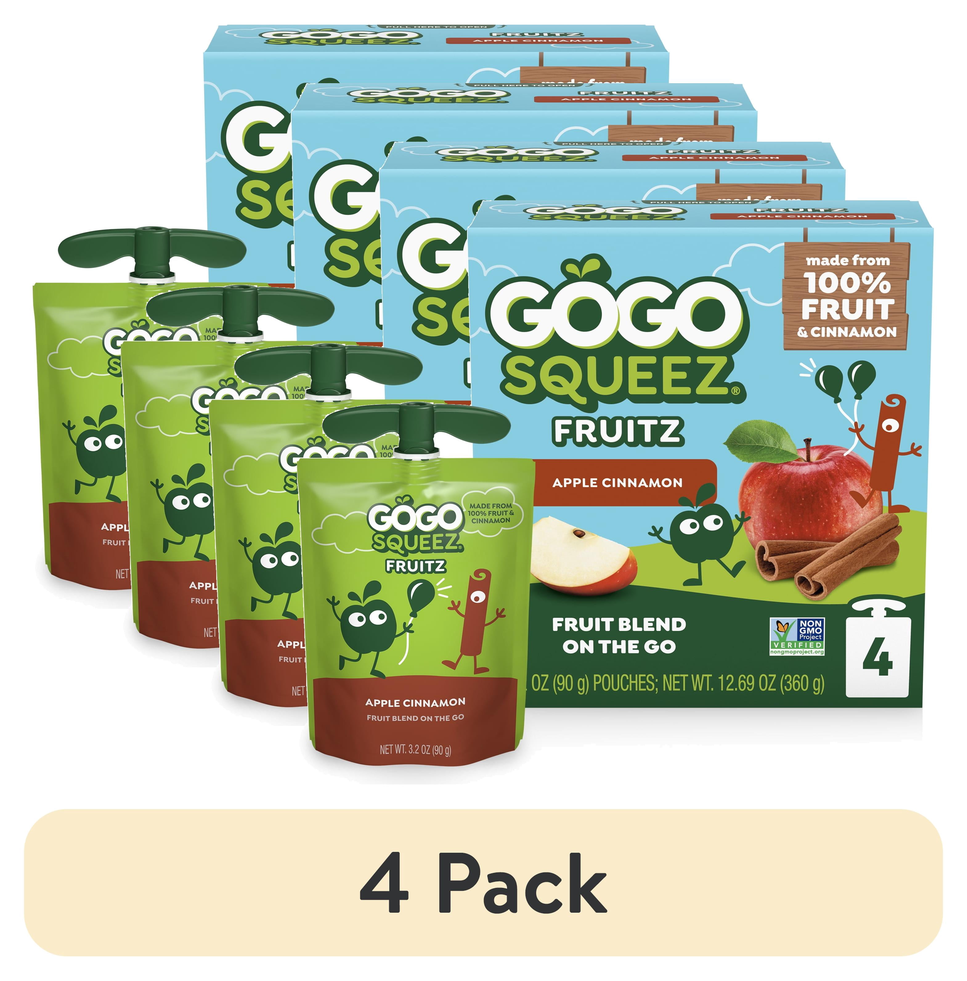 (4 pack) GoGo squeeZ No Sugar Added Apple Cinnamon Applesauce Pouches, 3.2 oz (4 Pack)