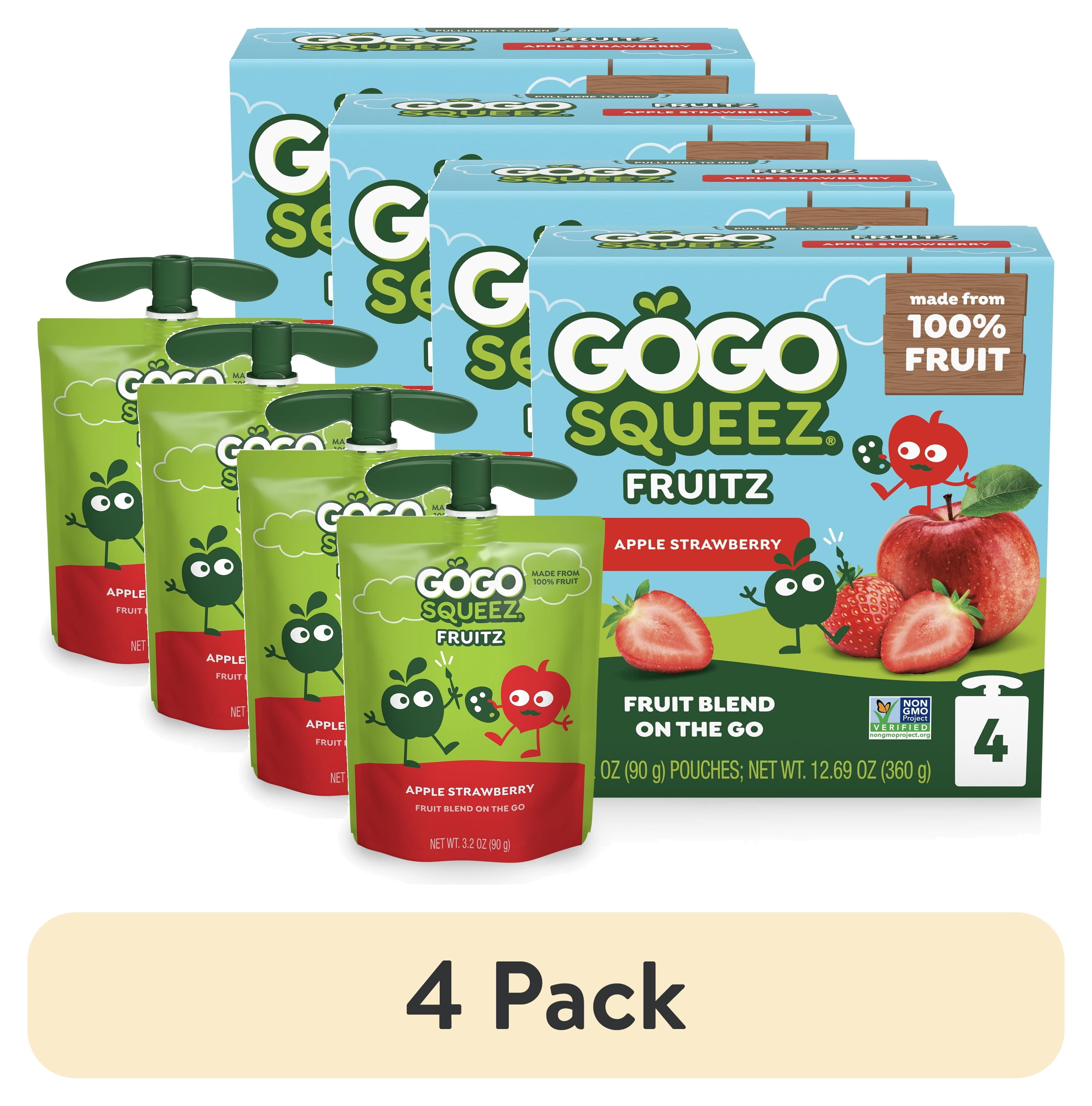 (4 pack) GoGo squeeZ No Sugar Added Apple Strawberry Applesauce Pouches, 3.2 oz (4 Pack)