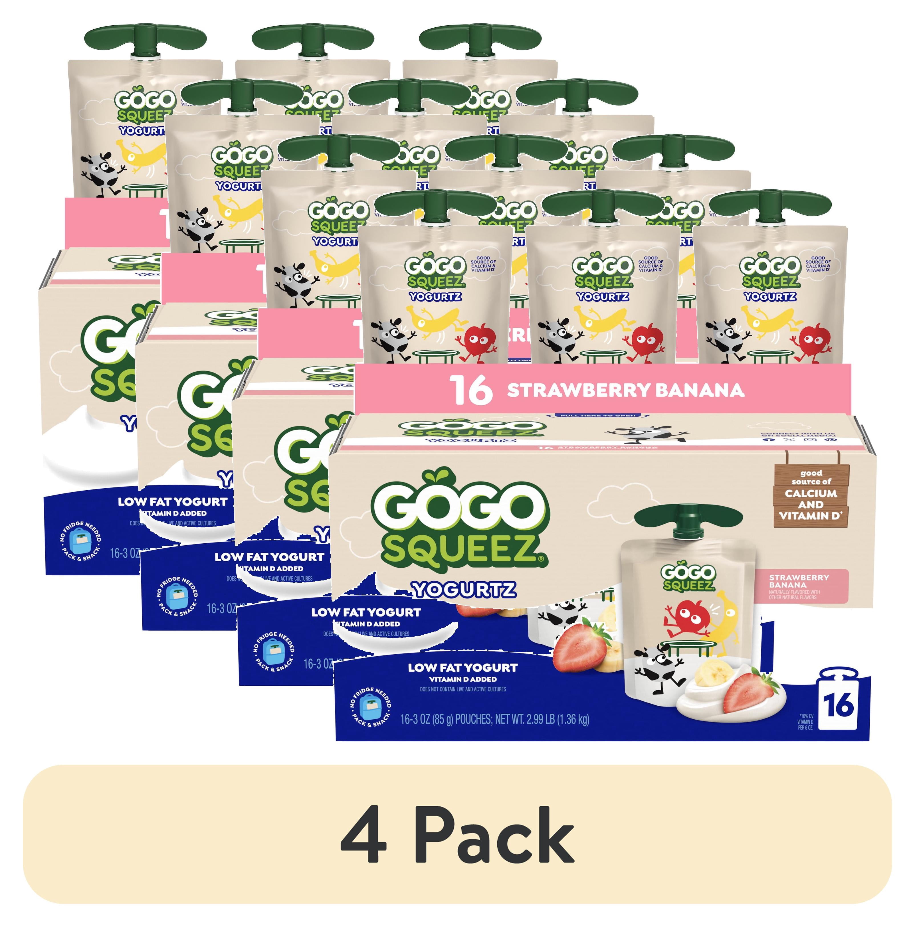 (4 pack) GoGo squeeZ Low Fat yogurtZ Strawberry Banana Yogurt Snack Pouches, 3 oz (16 pack)