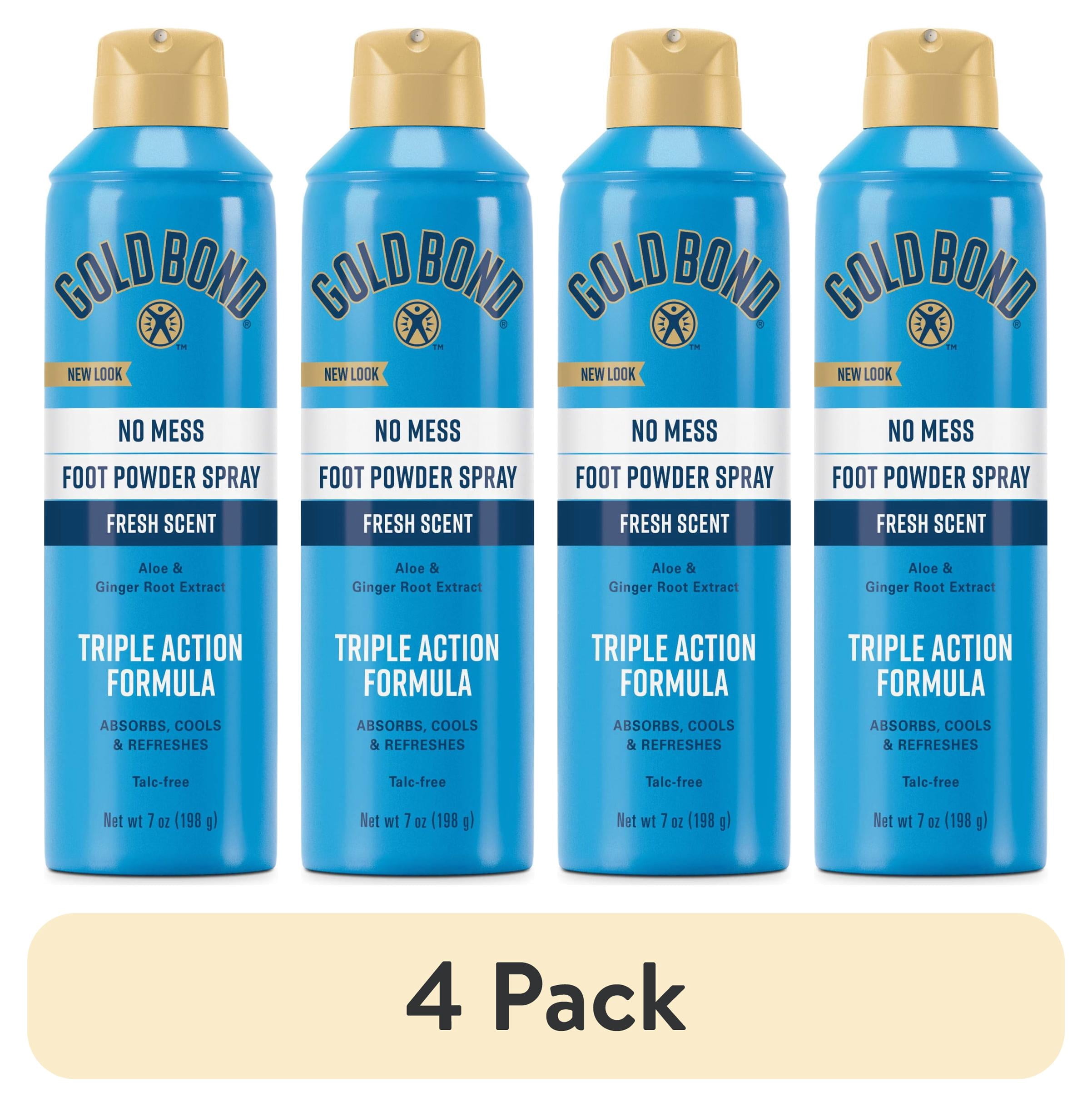 (4 pack) Gold Bond No Mess Talc-Free Foot Powder Spray, 7 oz., Fresh Scent, With a Triple Action Formula