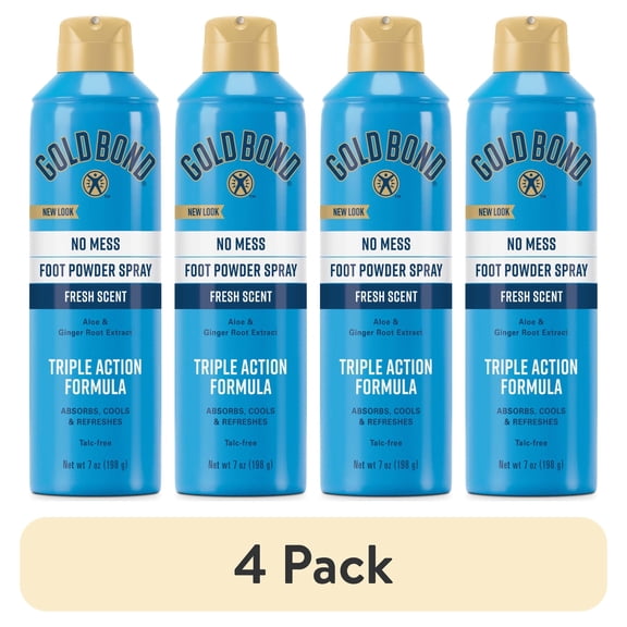 (4 pack) Gold Bond No Mess Talc-Free Foot Powder Spray, 7 oz., Fresh Scent, With a Triple Action Formula