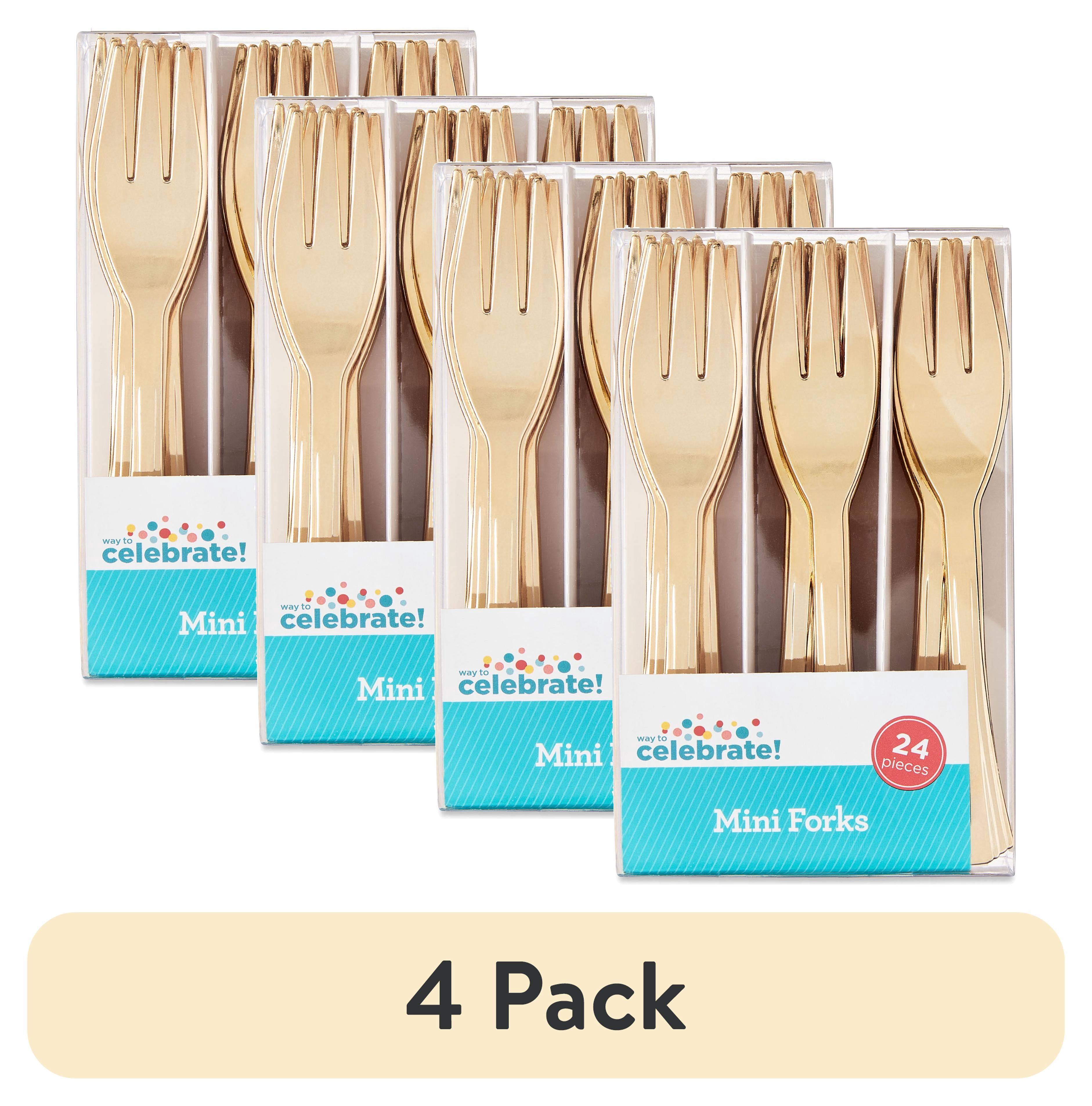(4 pack) 24 Count Disposable Plastic Mini Forks, Gold, by Way to Celebrate
