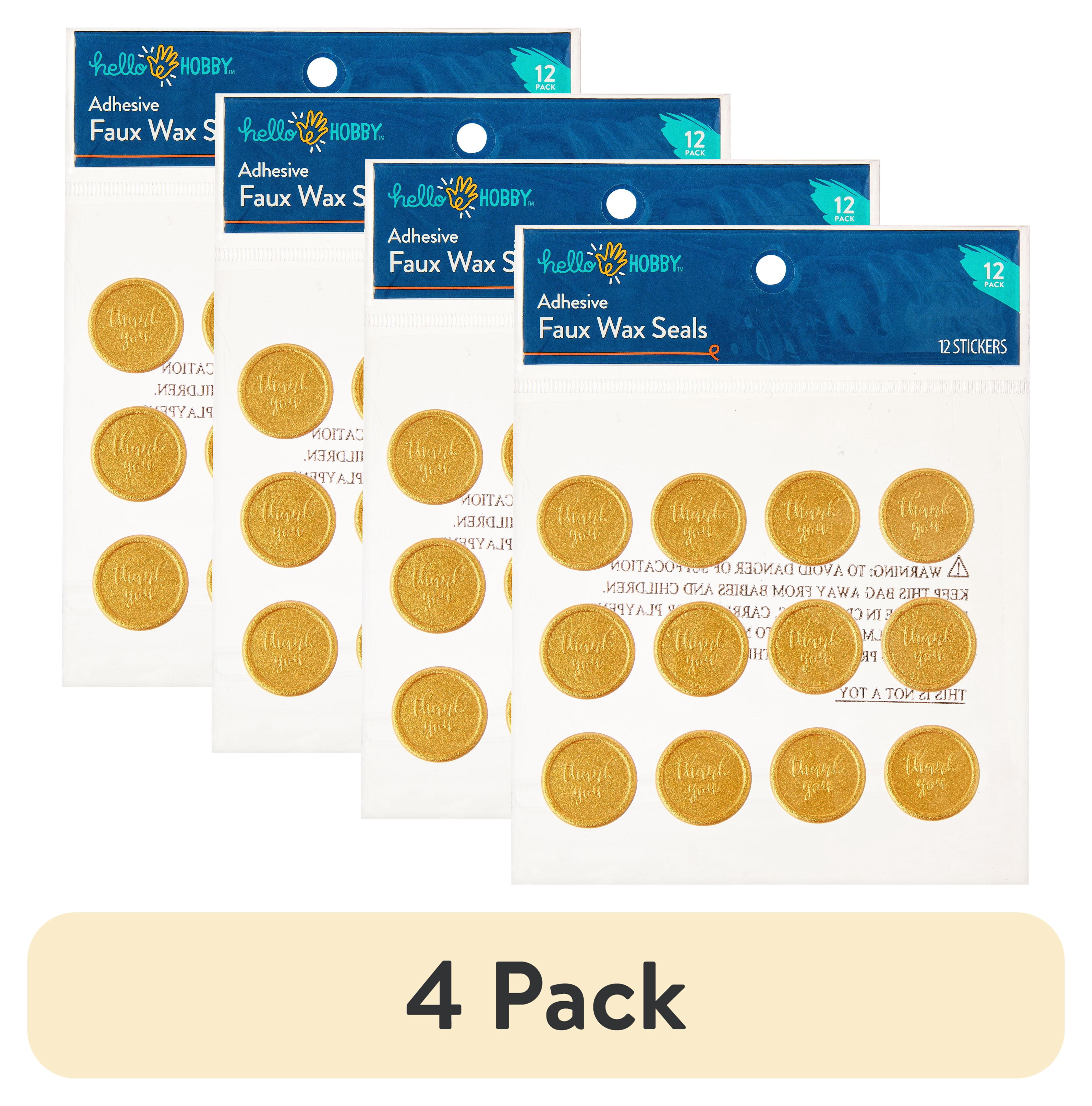 (4 pack) Hello Hobby Adhesive Faux Wax Seals Stickers, Gold, Thank You, 12 Count