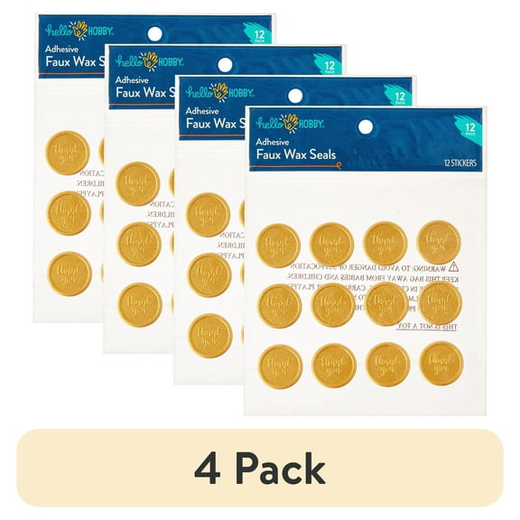 (4 pack) Hello Hobby Adhesive Faux Wax Seals Stickers, Gold, Thank You, 12 Count
