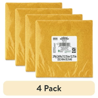 (4 pack) 6.5" x 6.5" Disposable Gold Paper Napkins, 24 Count, by Way To Celebrate