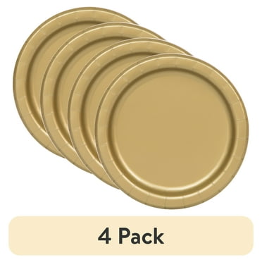 (4 pack) Disposable Paper Plates, 9", Gold, 55 Count, by Way To Celebrate