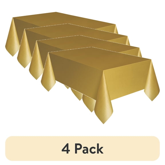 (4 pack) 3CT 54 IN x 108IN Gold Rectangular Plastic Table Covers by Way To Celebrate