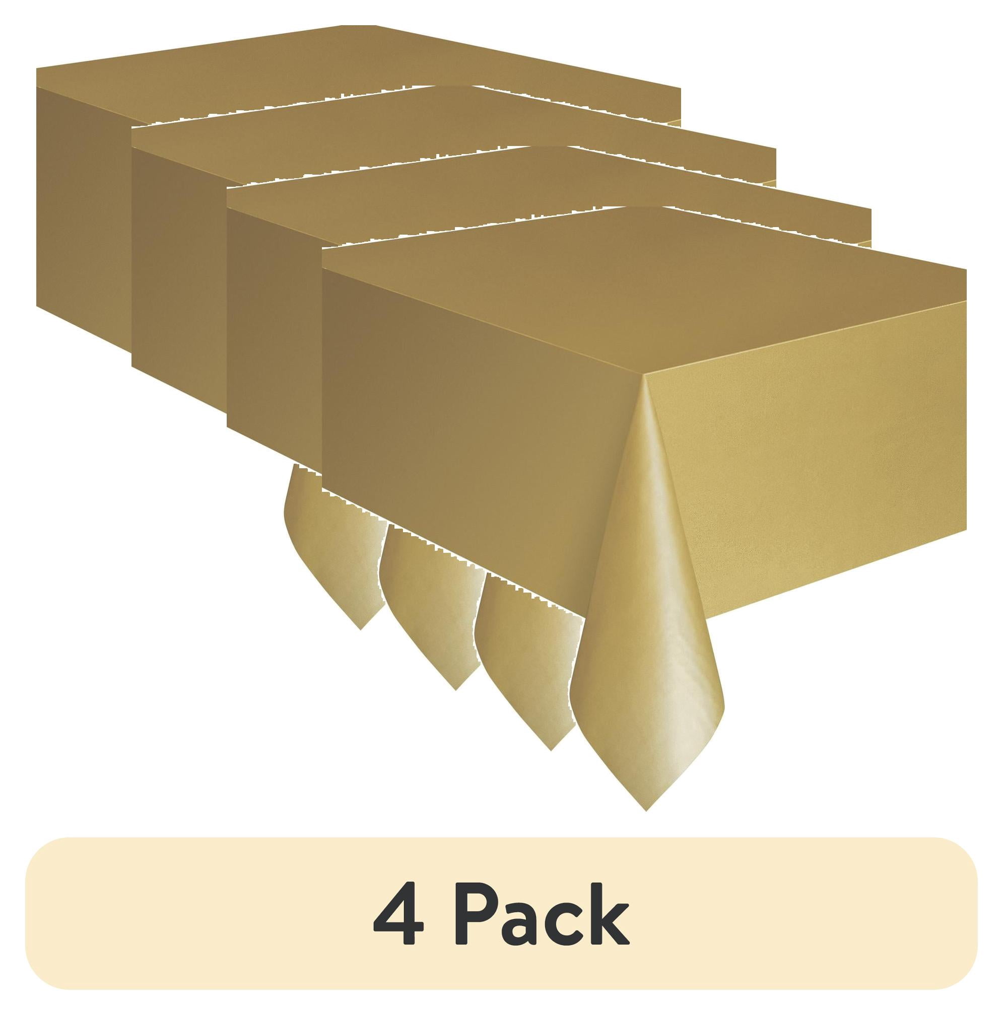 (4 pack) 3CT 54 IN x 108IN Gold Rectangular Plastic Table Covers by Way To Celebrate