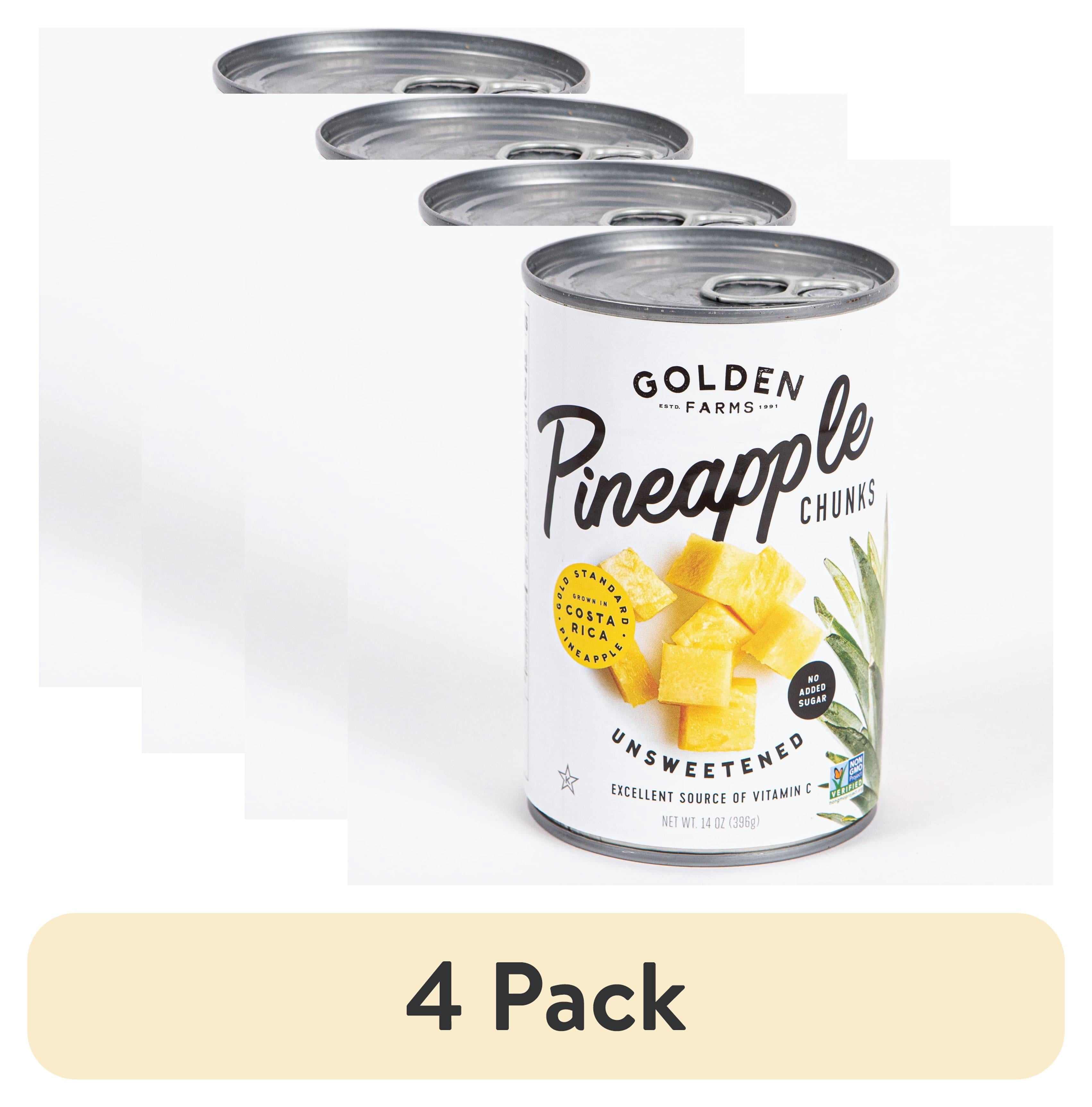 (4 pack) Golden Farms Unsweetened Conventional Pineapple Chunks, 14 Oz Can