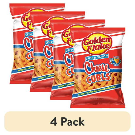 (4 pack) Golden Flake Cheese Crisp & Crunchy Curls, Gluten-Free, 6 oz Bag
