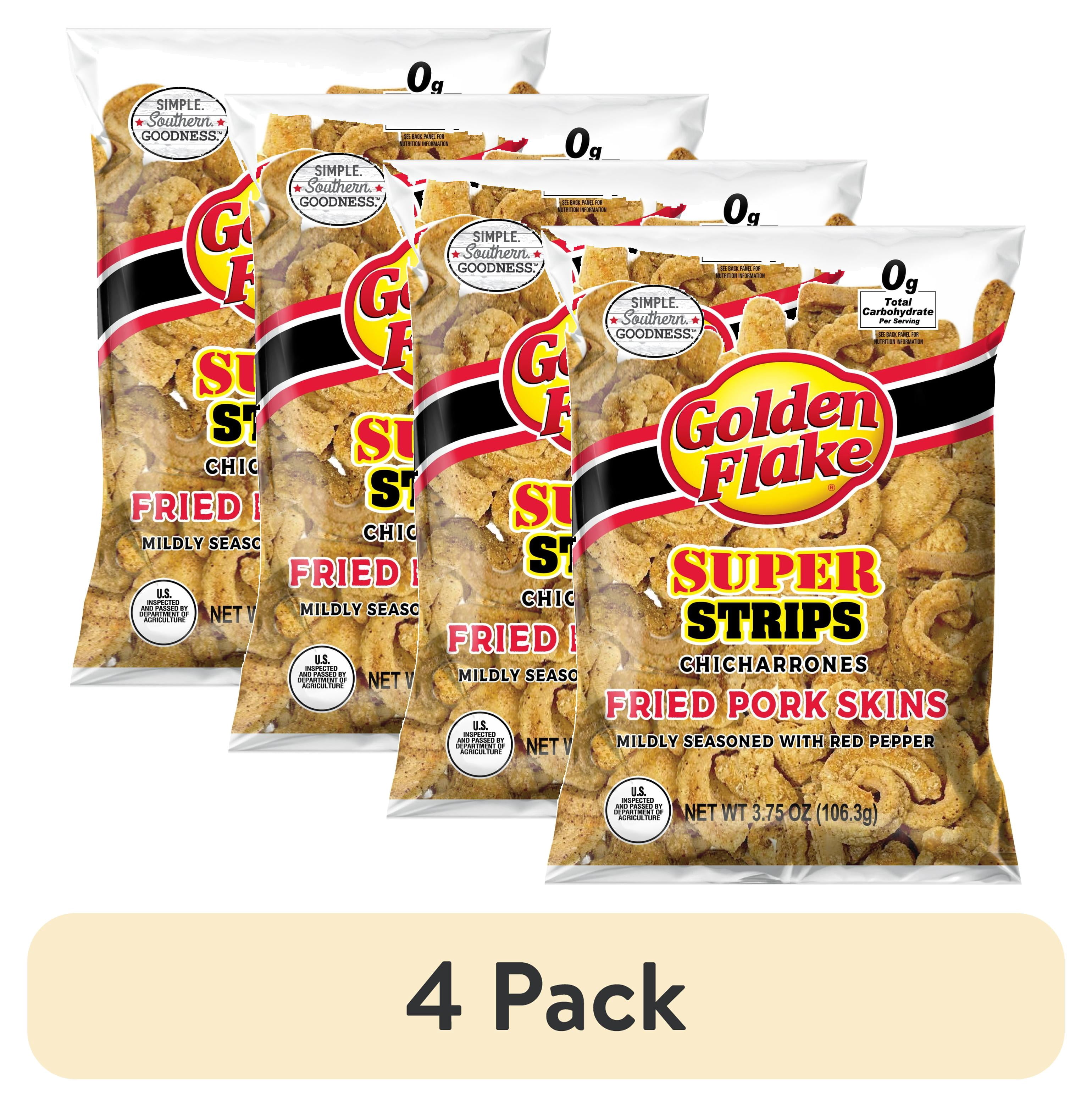(4 pack) Golden Flake Super Strips Red Pepper Fried Pork Skins, 3.75 oz Bag