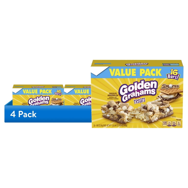 4 pack) Golden Grahams Cereal Treat Bars, S'mores, Snack Bars