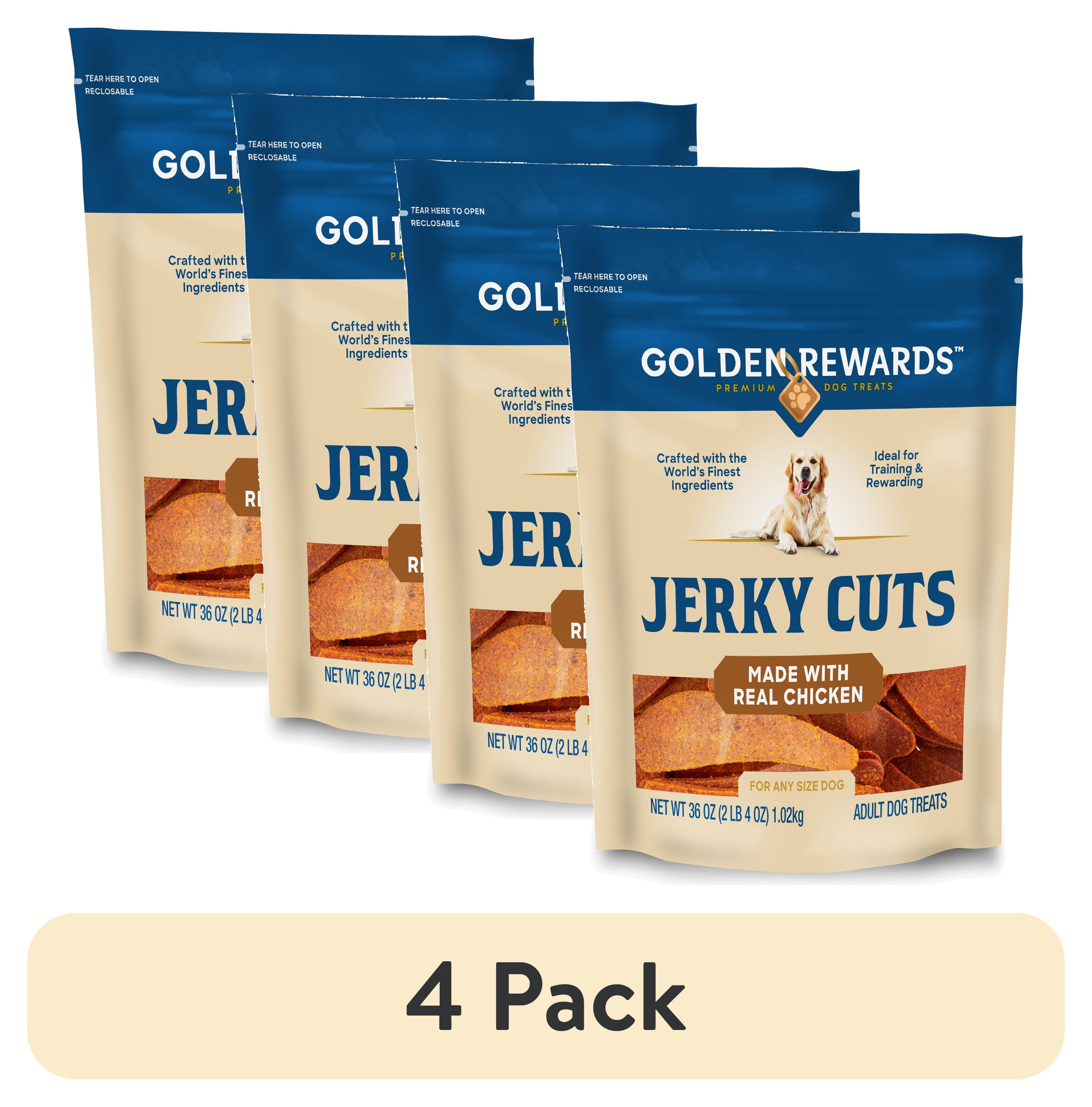 (4 pack) Golden Rewards Adult Dog Dry Jerky Cut Treats with Real Chicken, 36 oz Bag