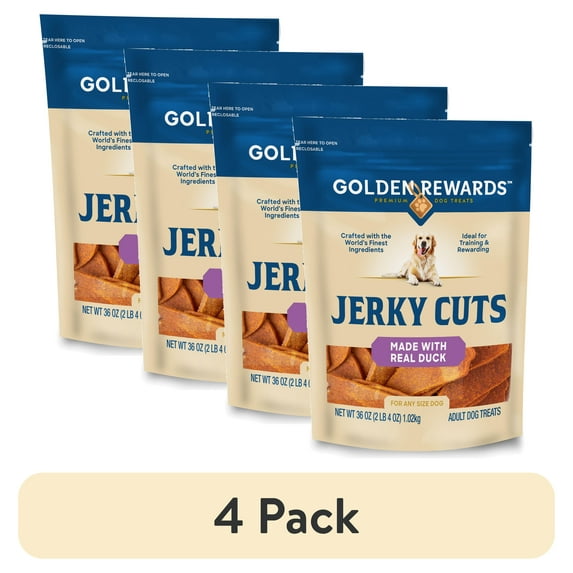 (4 pack) Golden Rewards Adult Dry Dog Jerky Cut Treats with Real Duck, 36 oz Bag