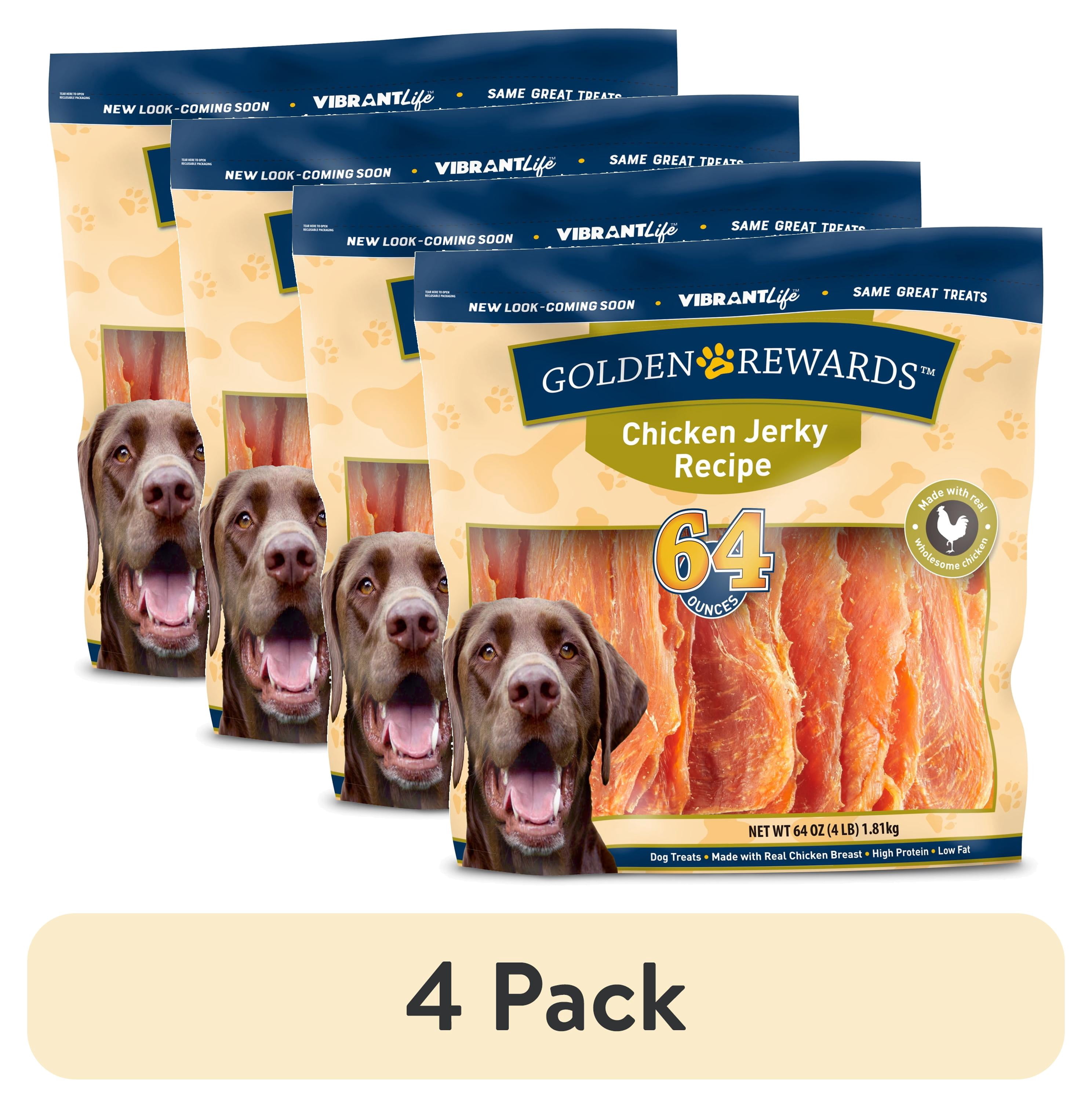 (4 pack) Golden Rewards Chicken Flavor Jerky Treats for Dogs, 64 oz