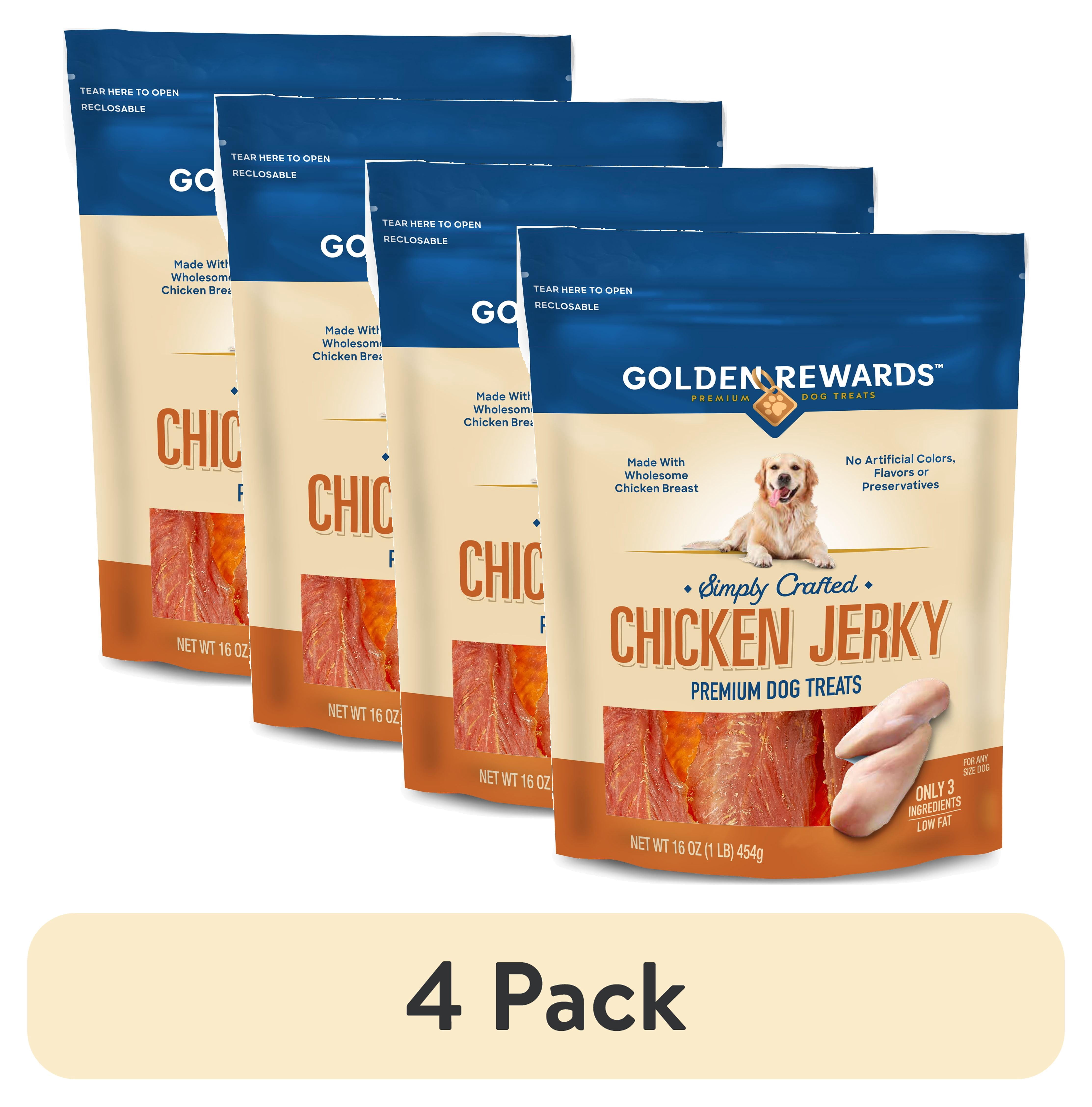 (4 pack) Golden Rewards Chicken Flavor Premium Dry Jerky Treats for All Dogs, 16 oz