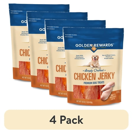 (4 pack) Golden Rewards Chicken Flavor Premium Dry Jerky Treats for All Dogs, 16 oz