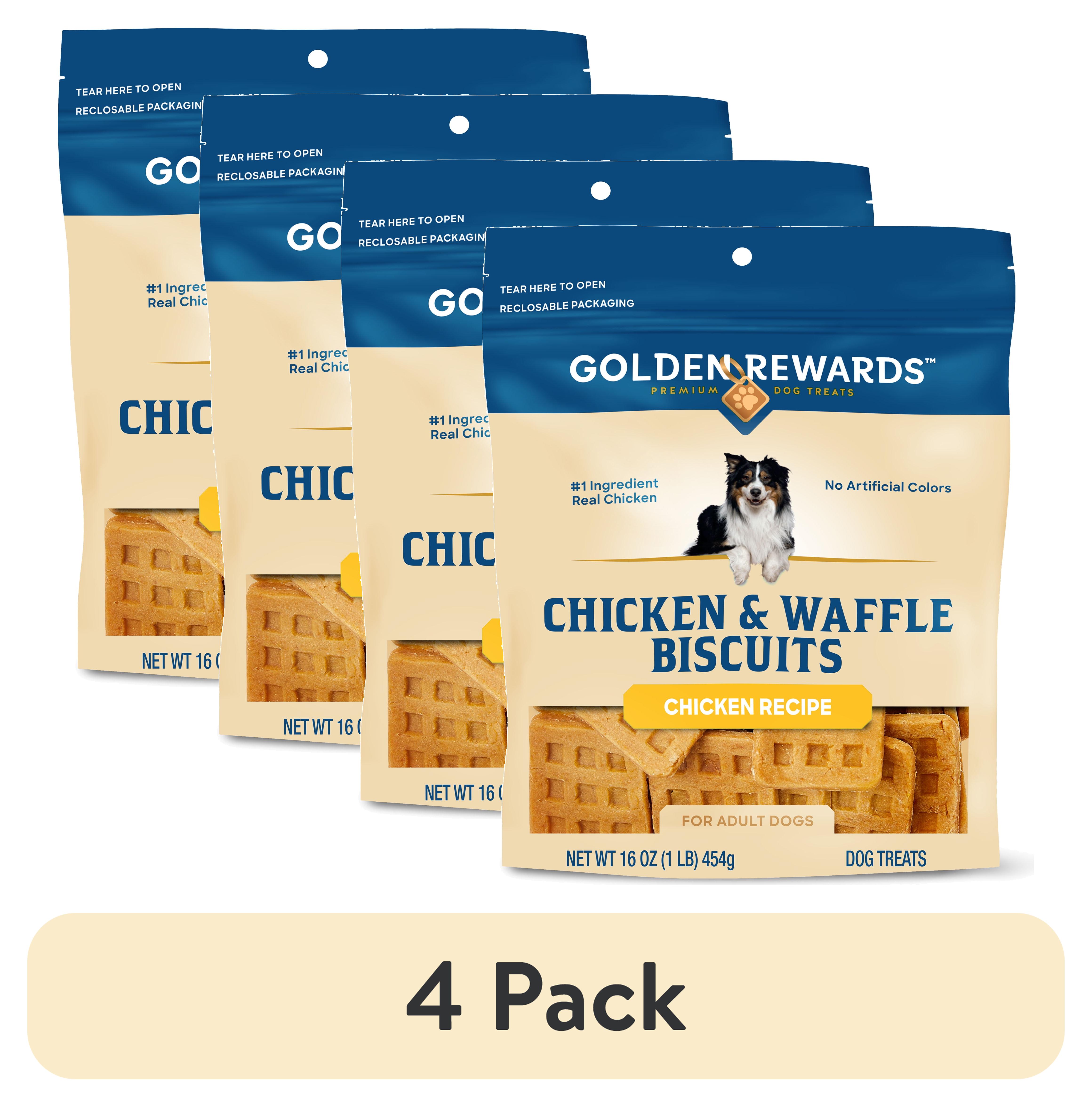 (4 pack) Golden Rewards Chicken & Waffle Biscuits Treats for Dogs, 16 oz Bag