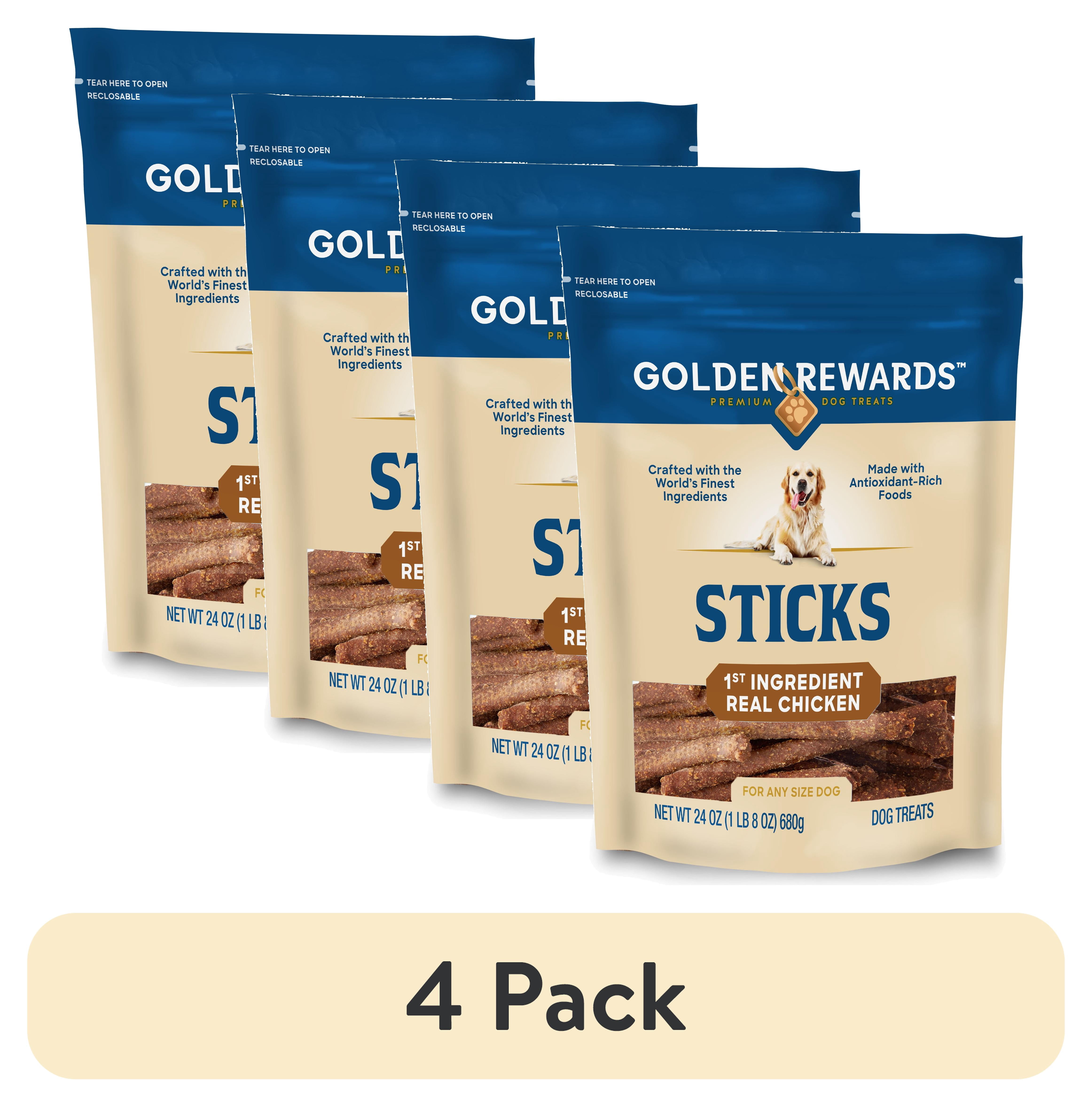 (4 pack) Golden Rewards Dry Chicken Stick Dog Treats, 24 oz Bag