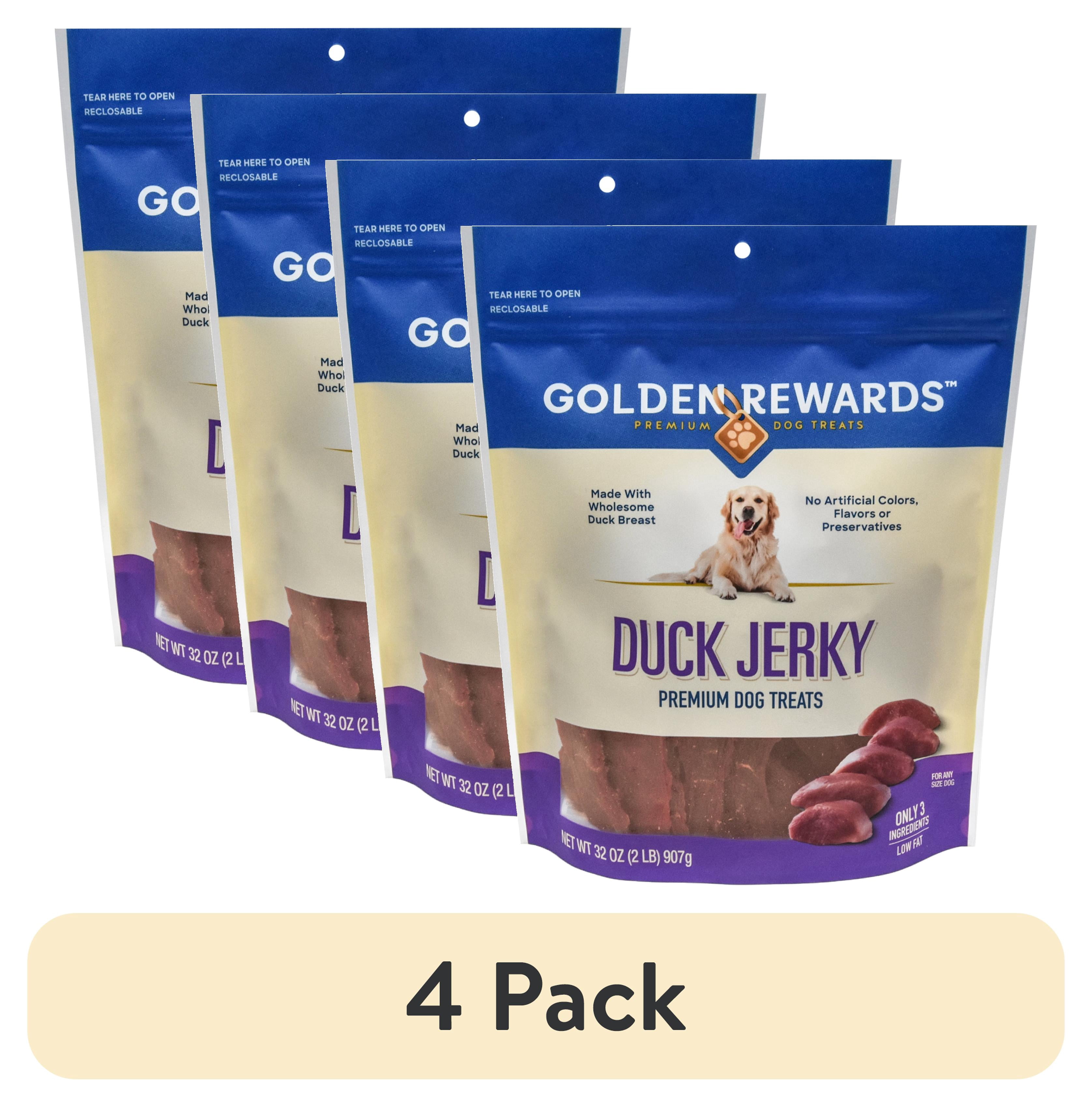 (4 pack) Golden Rewards Duck Flavor Premium Dry Jerky Treats for All Dogs, 32 oz