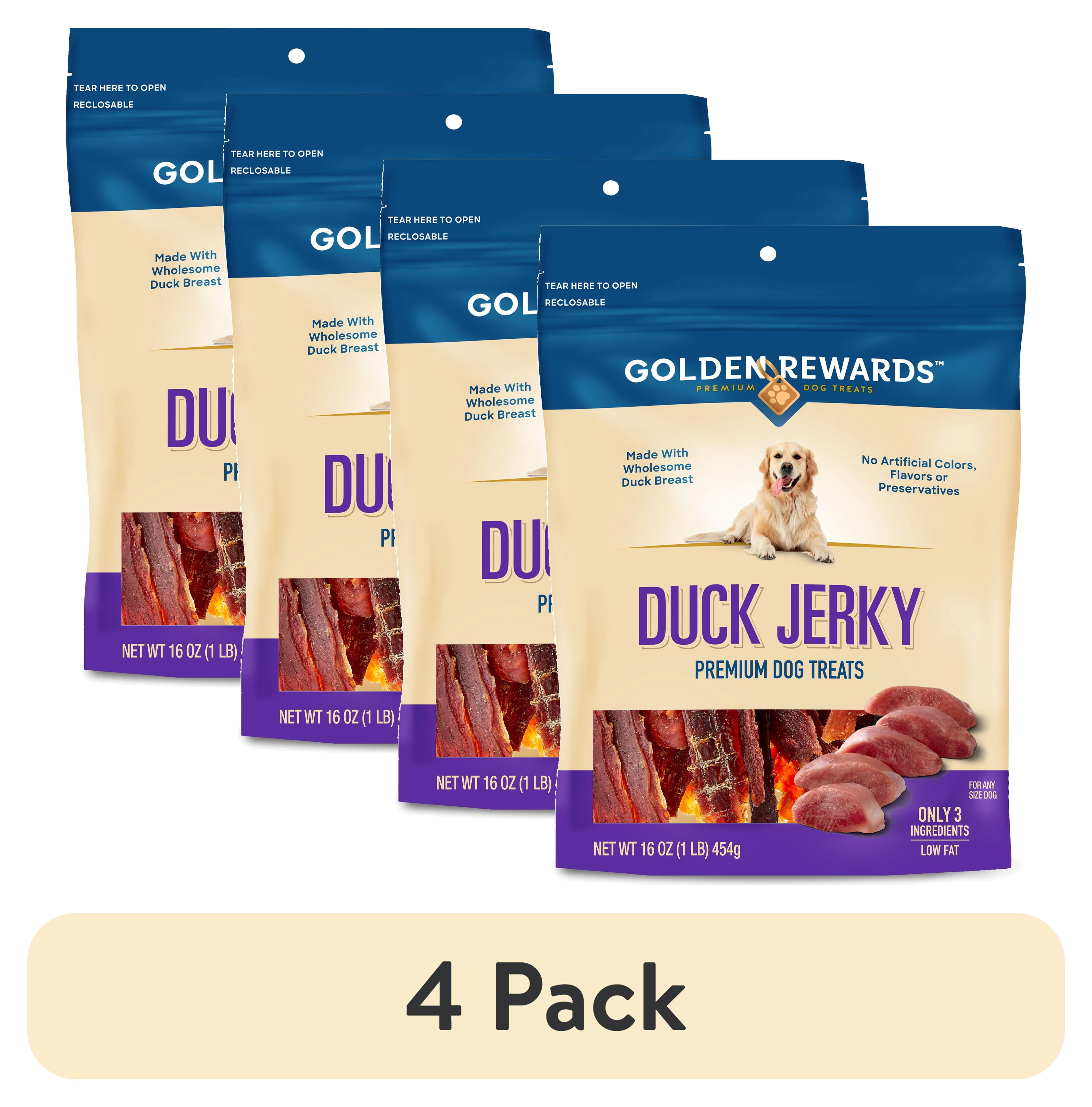 (4 pack) Golden Rewards Duck Jerky Premium Treats for Dogs, 16 oz Bag