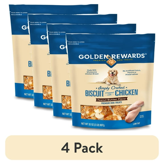 (4 pack) Golden Rewards Peanut Butter Flavor Biscuit Wrapped with Chicken Dry Biscuit Treats for Dogs, 32 oz
