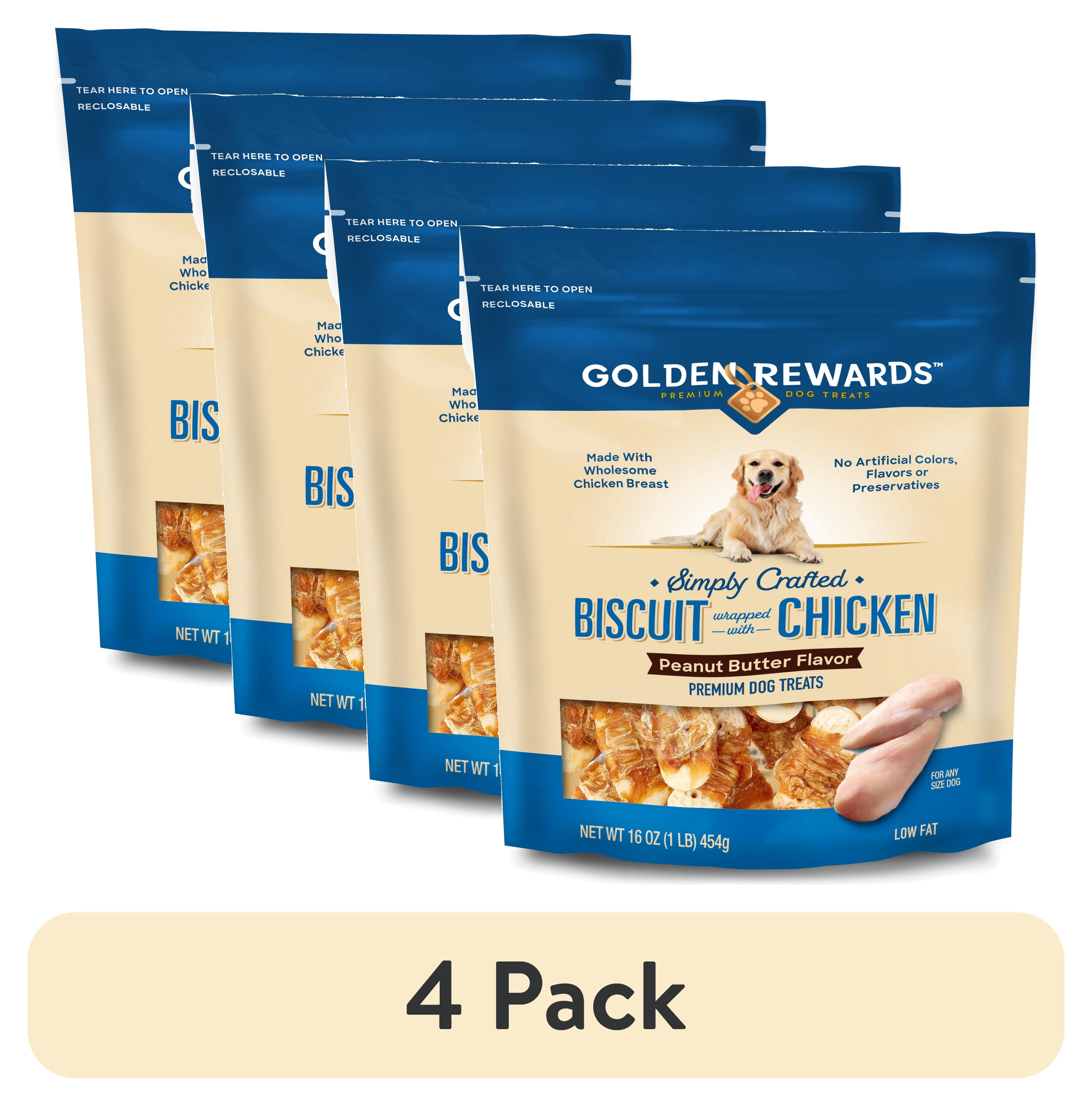 (4 pack) Golden Rewards Peanut Butter Flavor Biscuit Wrapped with Chicken Dry Training Treats for All Dogs, 16 oz