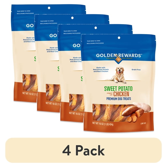 (4 pack) Golden Rewards Sweet Potato Wrapped with Chicken Dog Treats, 16 oz