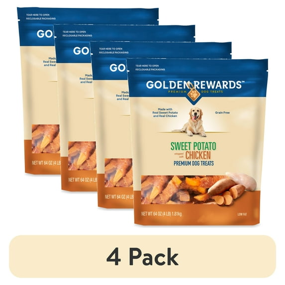 (4 pack) Golden Rewards Sweet Potato Wrapped with Chicken Dog Treats, 64 oz