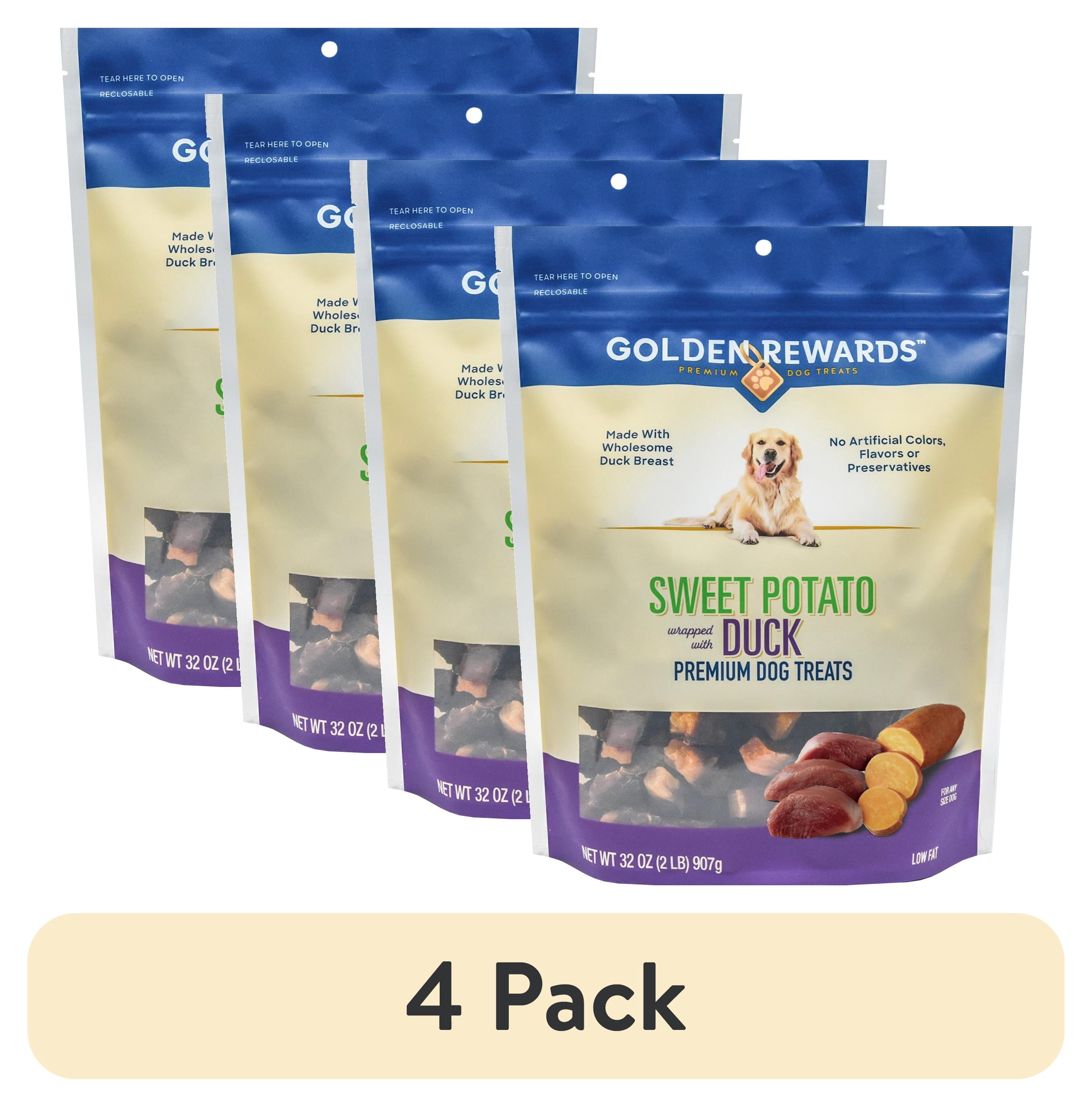 (4 pack) Golden Rewards Sweet Potato Wrapped with Duck Premium Dog Treats, 32 oz Bag