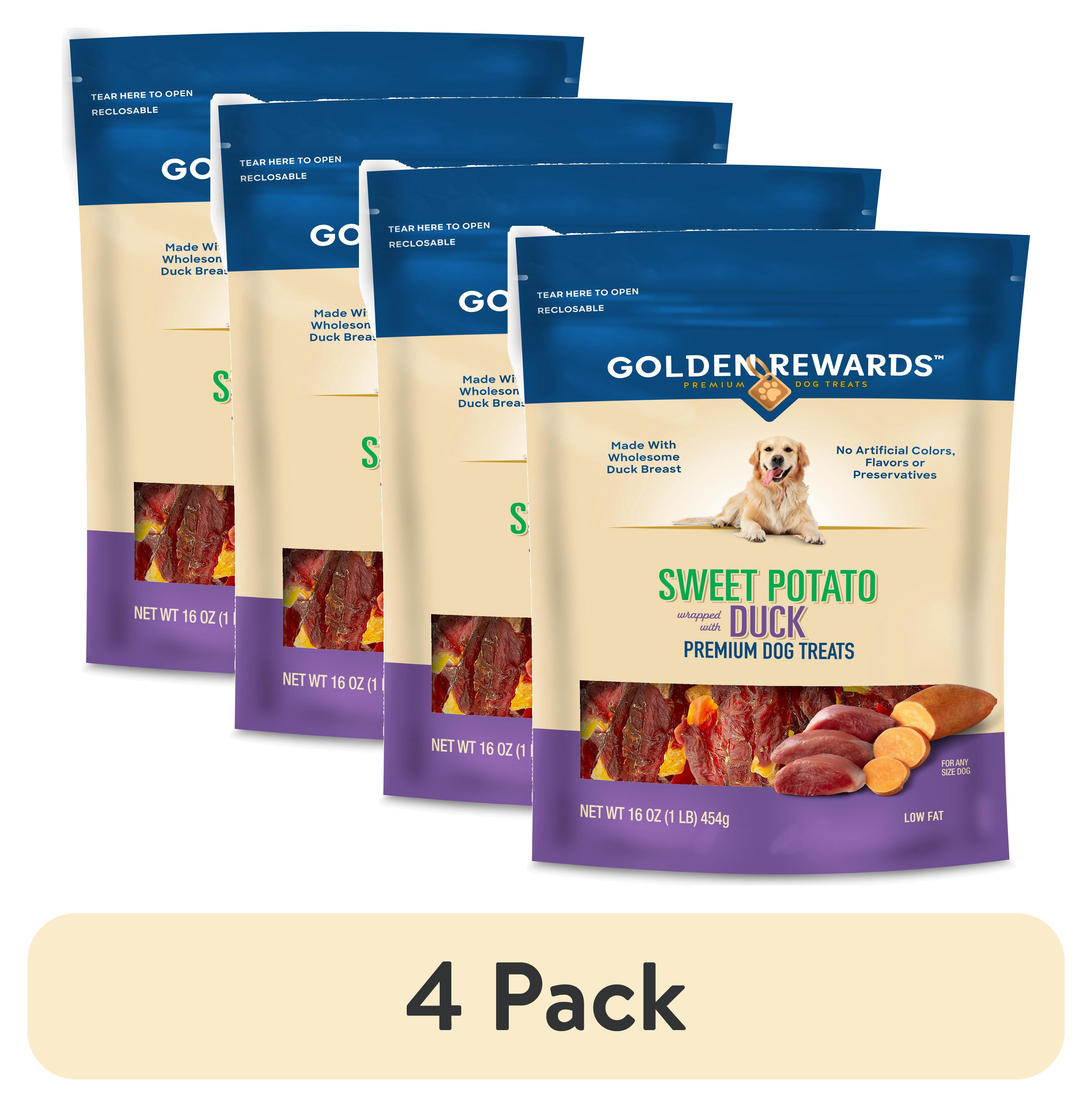 (4 pack) Golden Rewards Sweet Potato Wrapped with Duck Premium Treats for Dogs, 16 oz Bag