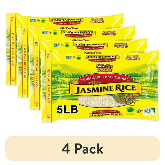 (4 pack) Golden Star Thai Hom Mali Jasmine Rice, 5 lbs