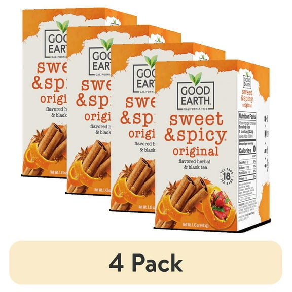 (4 pack) Good Earth, Sweet & Spicy, Herbal Black Tea, Tea Bags, 18 Count