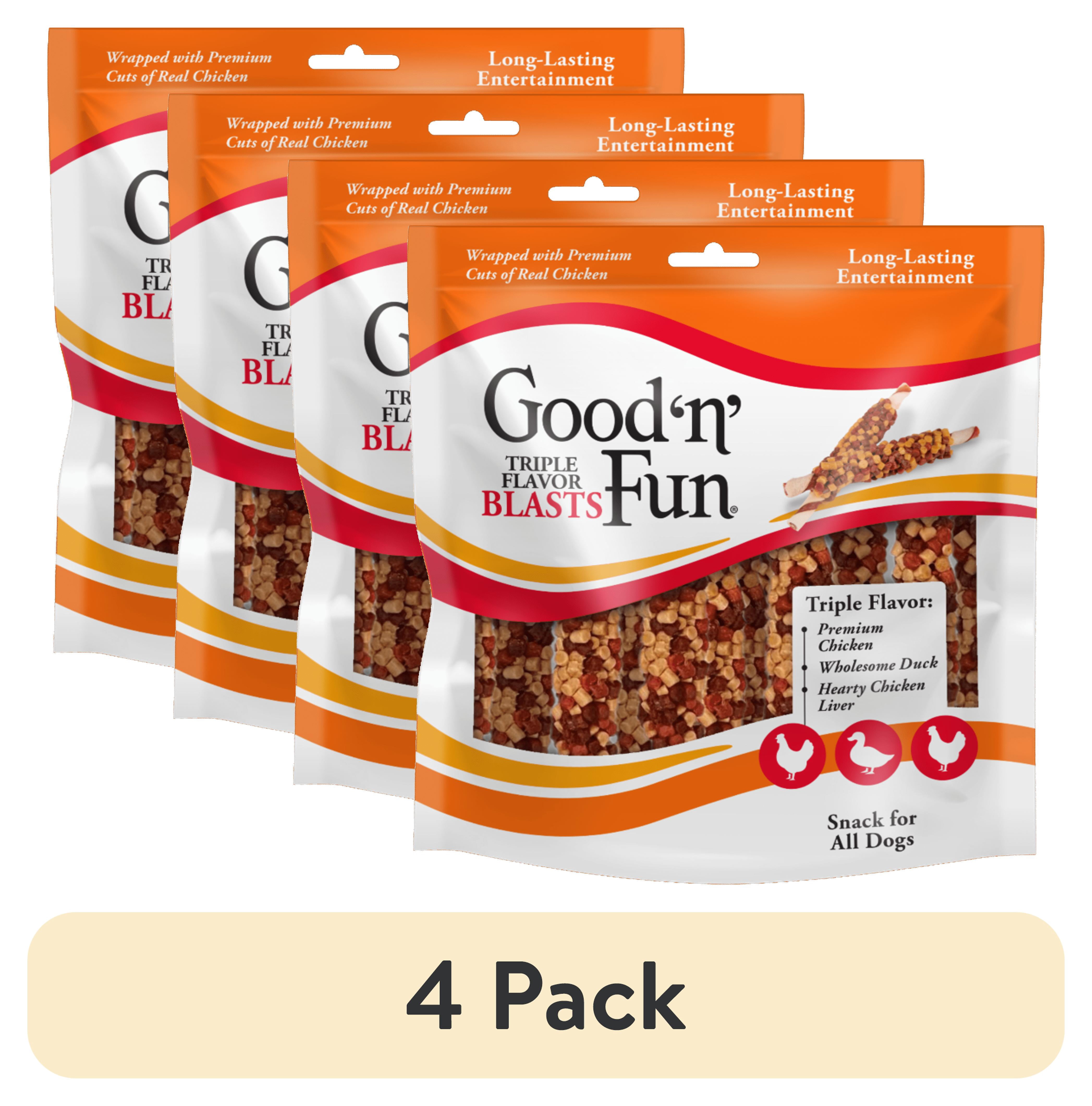 (4 pack) Good 'n' Fun Triple Flavor Blasts, Rawhide Chews for All Dogs, 12 oz