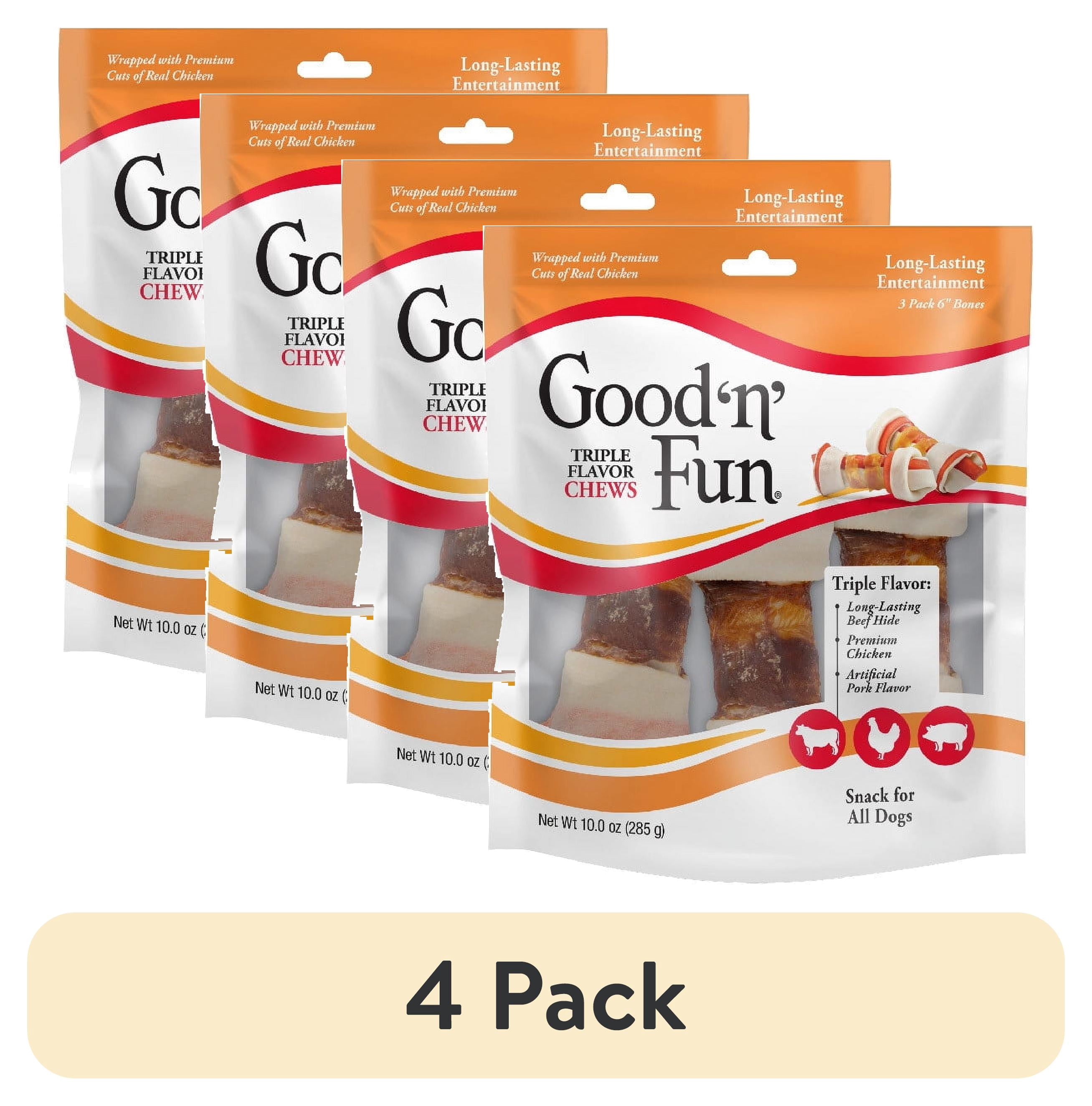 (4 pack) Good ‘n’ Fun Triple Flavor Chews for All Dogs, Rawhide Snack with Beef, Chicken and Pork, 3 Count