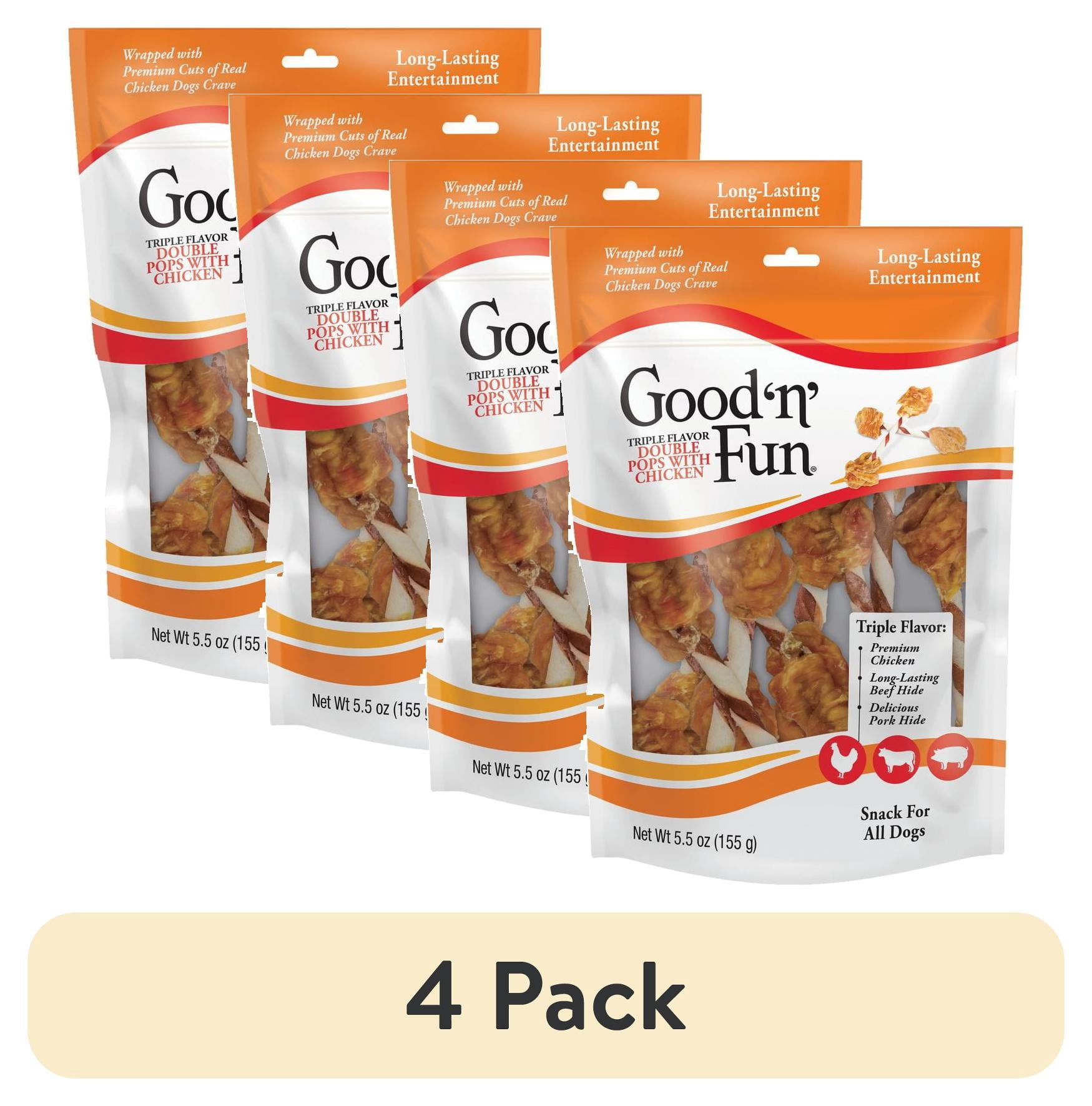 (4 pack) Good 'n' Fun Triple Flavor Double Pops with Chicken, Rawhide Chews for All Dogs, 5.5 oz.