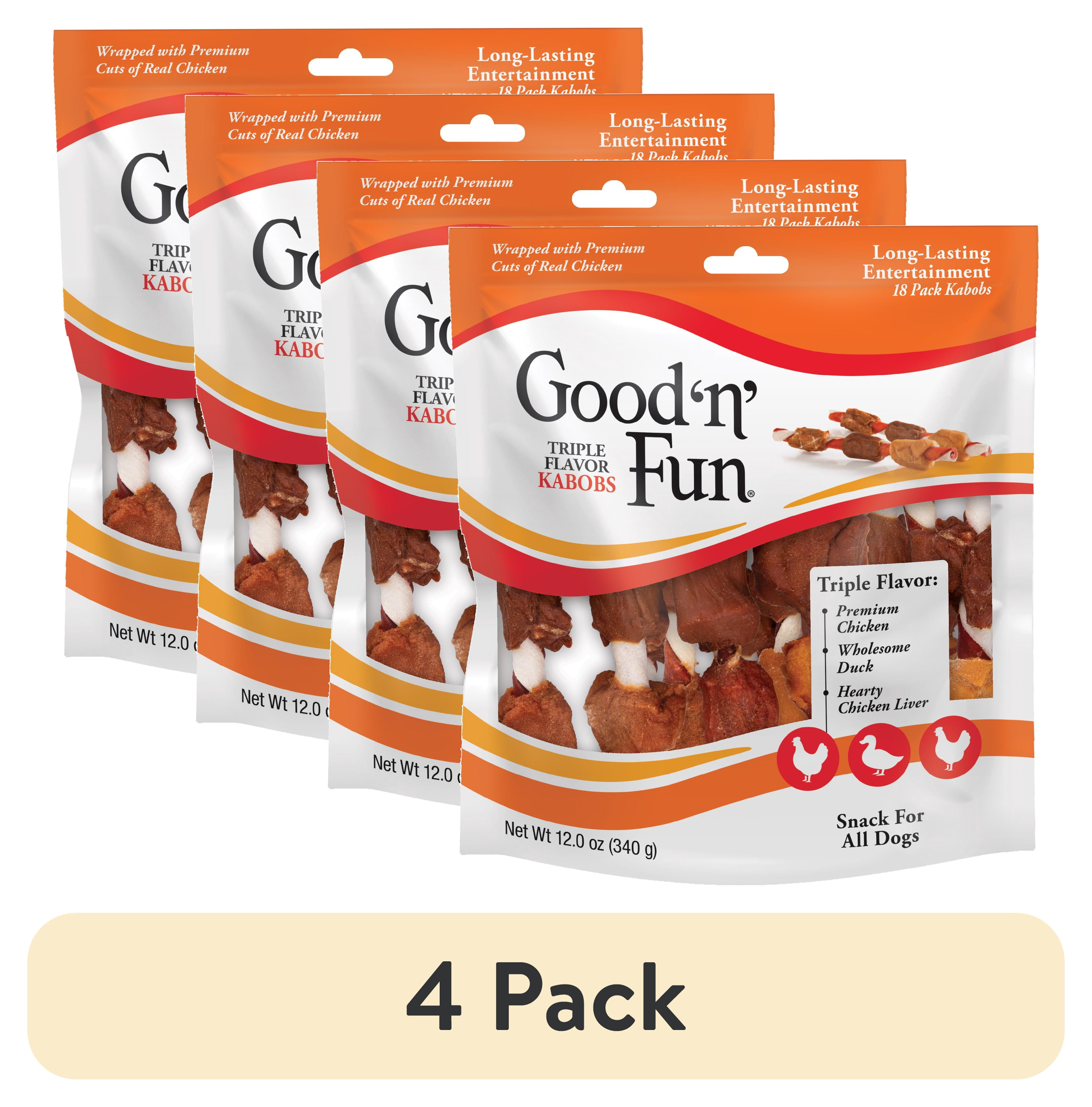 (4 pack) Good 'n' Fun Triple Flavor Kabobs, Rawhide Chews for All Dogs, 12 oz