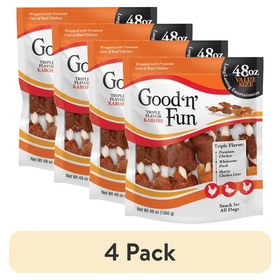 (4 pack) Good 'n' Fun Triple Flavor Kabobs, Rawhide Chews for All Dogs, 48 oz