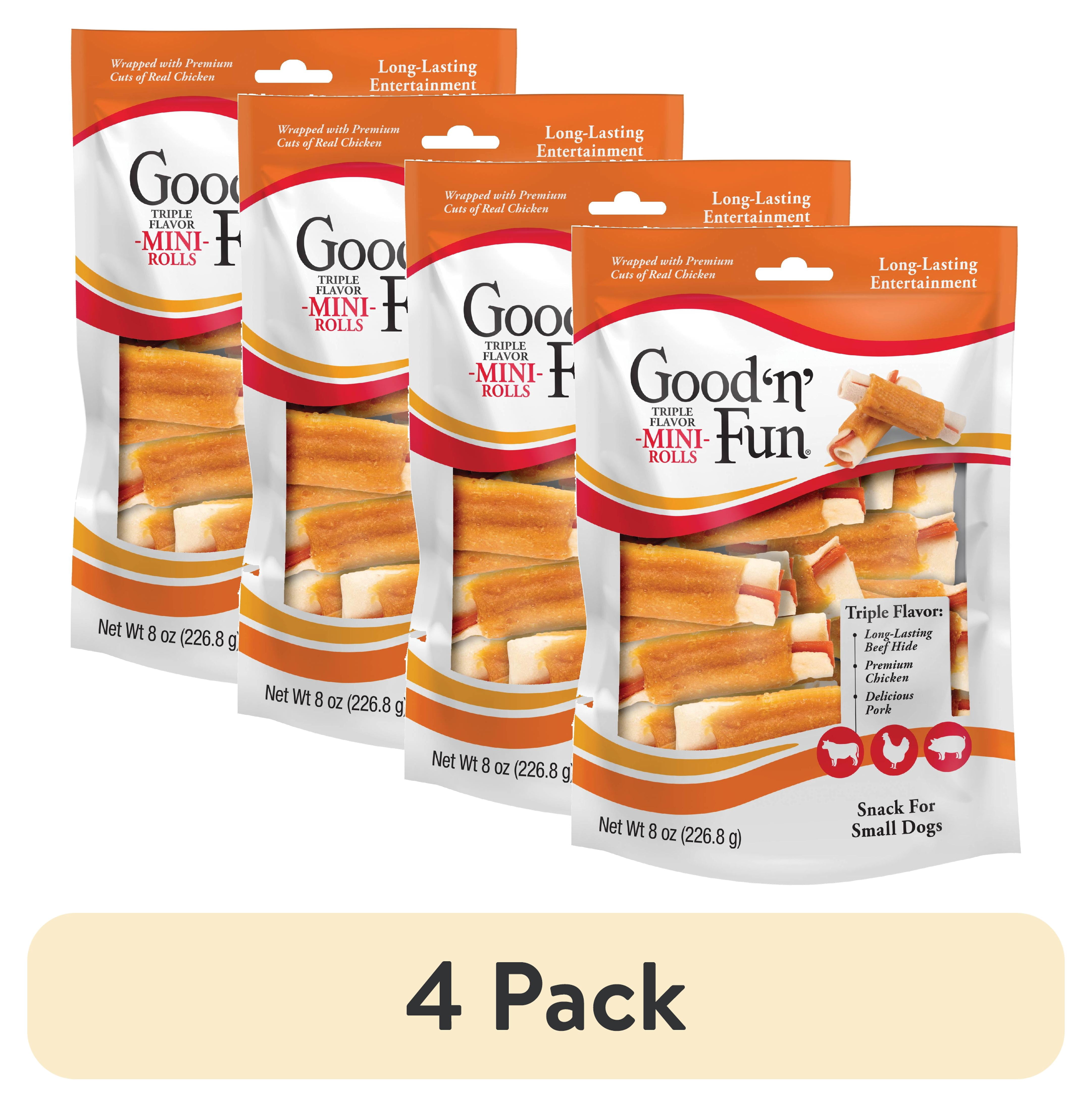 (4 pack) Good ‘n’ Fun Triple Flavor Mini Rolls, Long Lasting Dog Chews, 8 oz