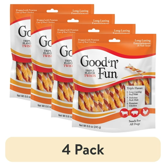 (4 pack) Good 'n' Fun Triple Flavor Twists, Rawhide Chews for All Dogs, 35 Count