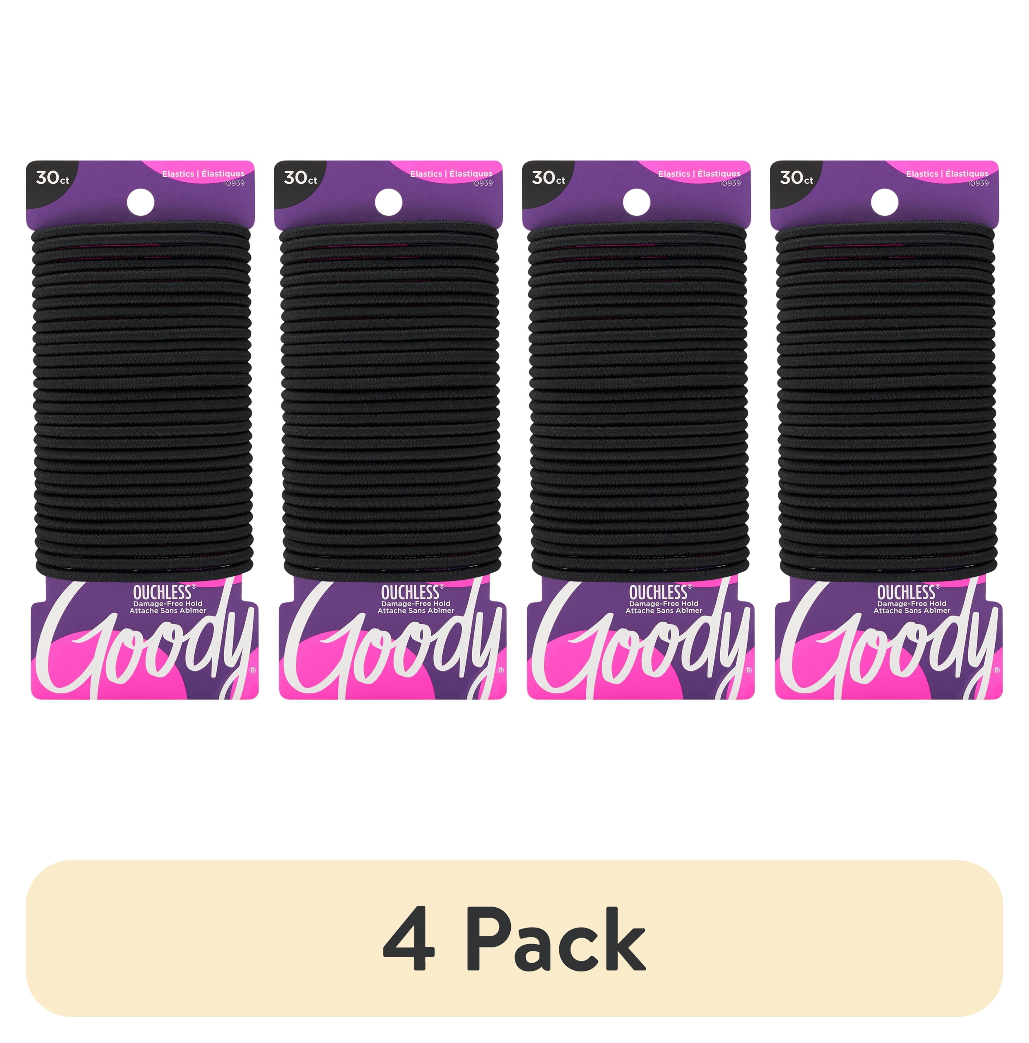 (4 pack) Goody Ouchless No Metal Black Braided Hair Ties, Strong Hold, 30 Count