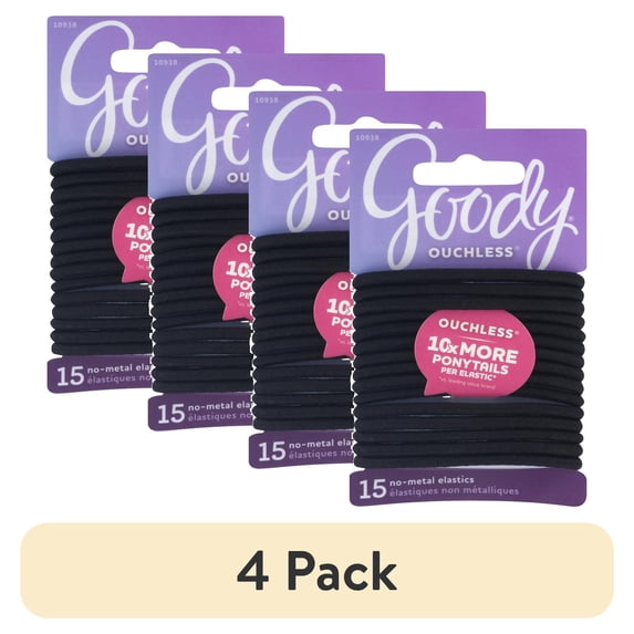 (4 pack) Goody Hair Elastics, Braided Design No Damage Hair Ties, All Hair Types, Black, 15 Ct
