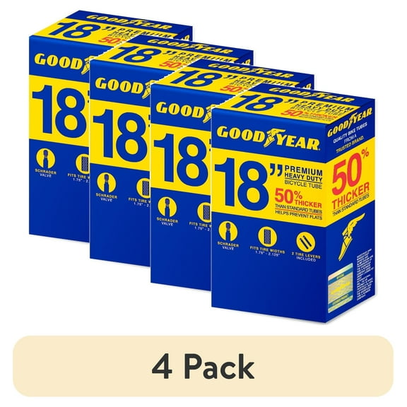(4 pack) Goodyear 18" x 1.75"-2.125" Heavy Duty Bike Tube, Black, Shrader Valve