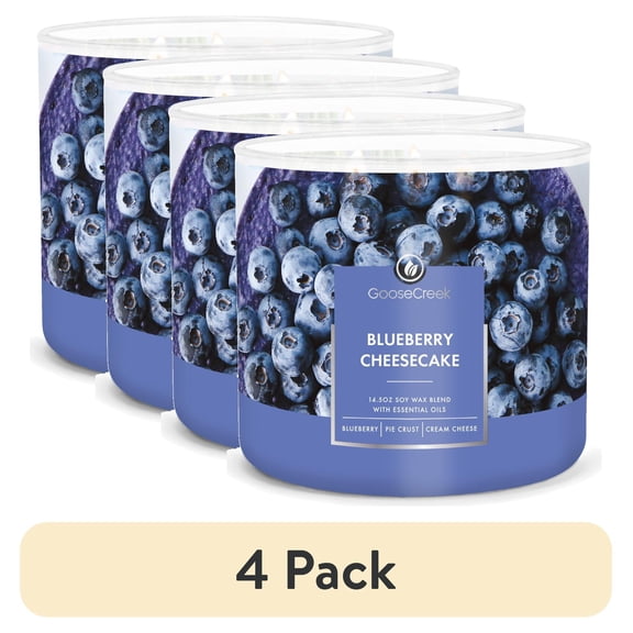 (4 pack) Goose Creek 3 Wick Blueberry Cheesecake Scented Jar Candle, 14.5oz.
