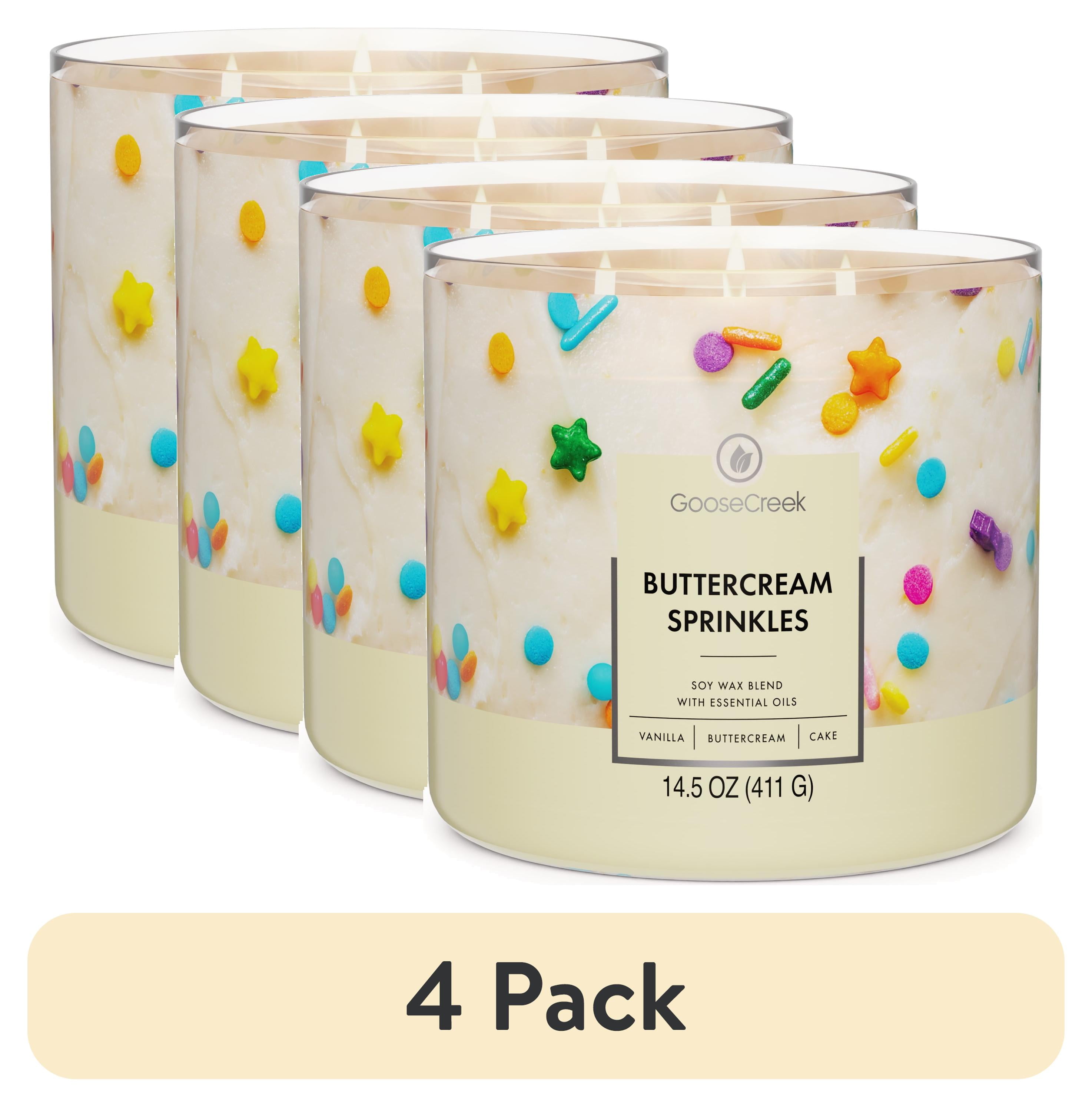 (4 pack) Goose Creek 3-Wick Buttercream Sprinkles Scented Jar Candle, 14.5oz.