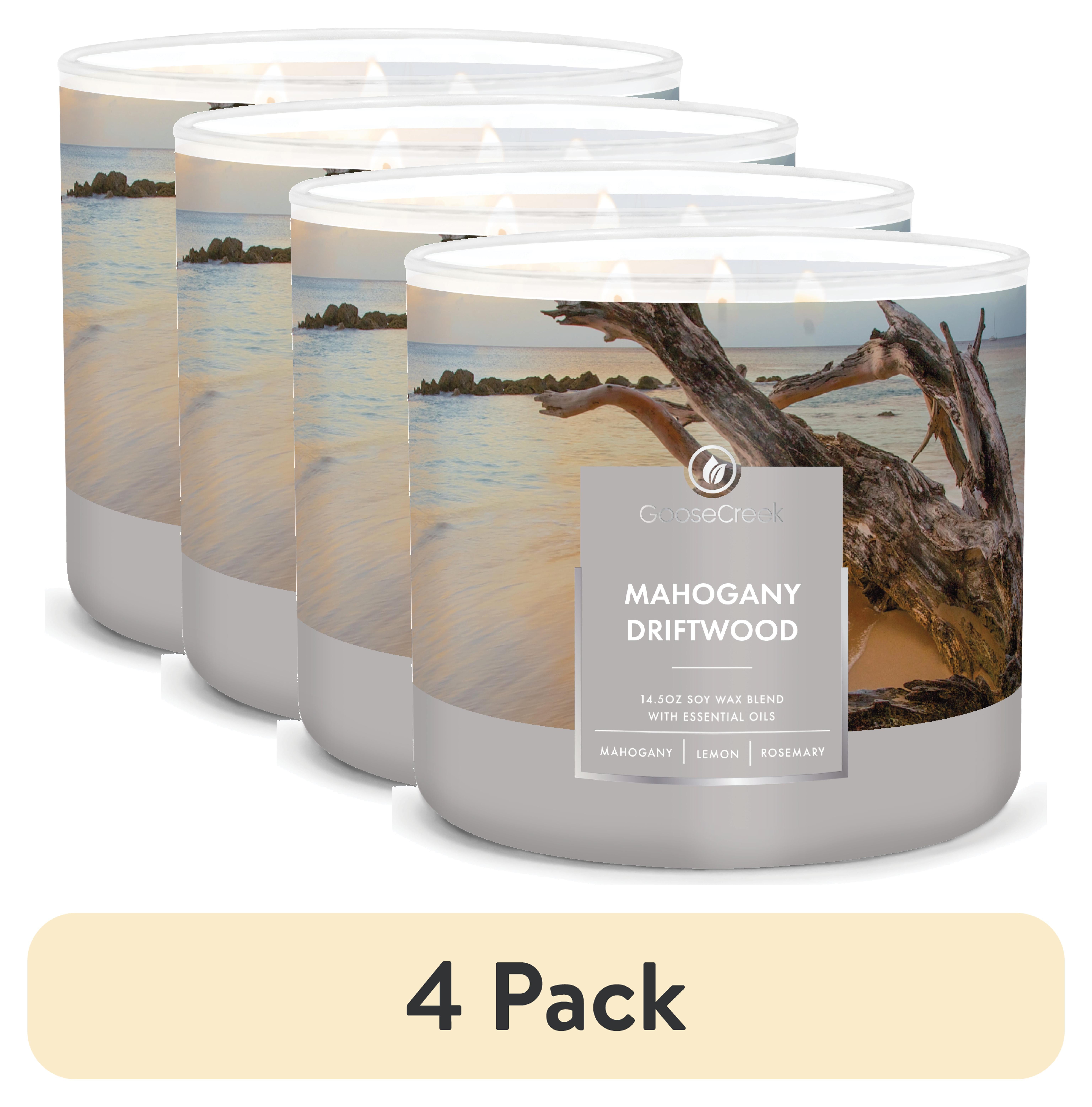 (4 pack) Goose Creek 3 Wick Mahogany Driftwood Scented Jar Candle, 14.5oz.