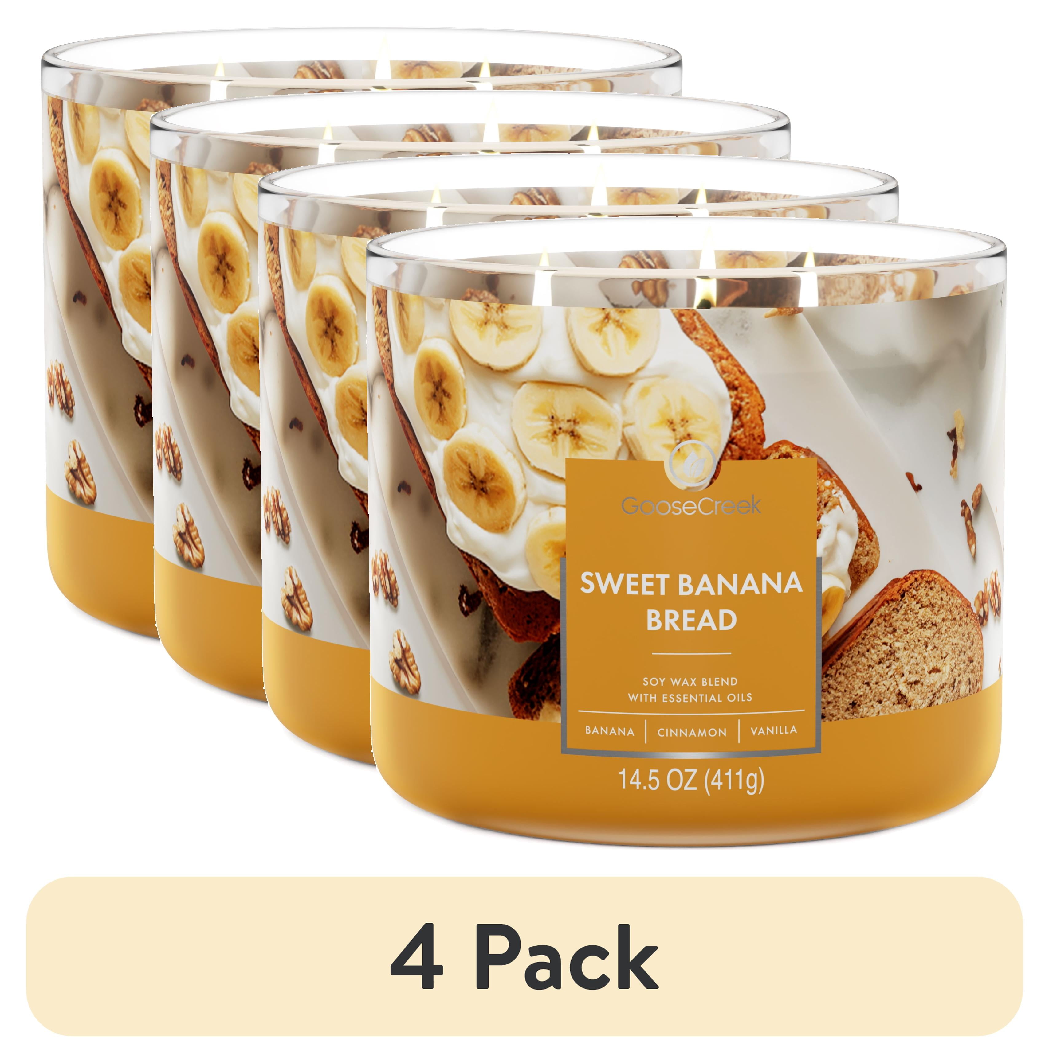 (4 pack) Goose Creek 3-Wick Sweet Banana Bread Scented Jar Candle, 14.5oz.